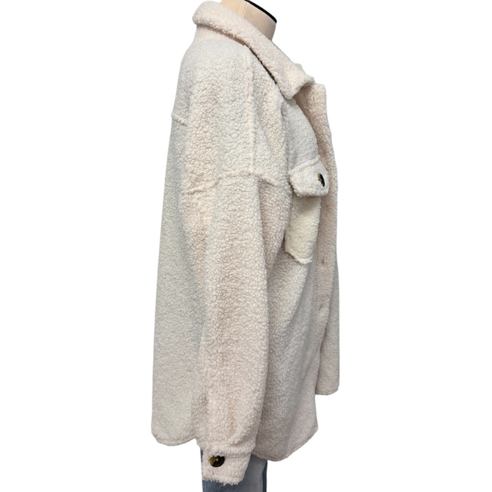 Peach Love Cream Sherpa Oversized Shacket Size Medium-RF