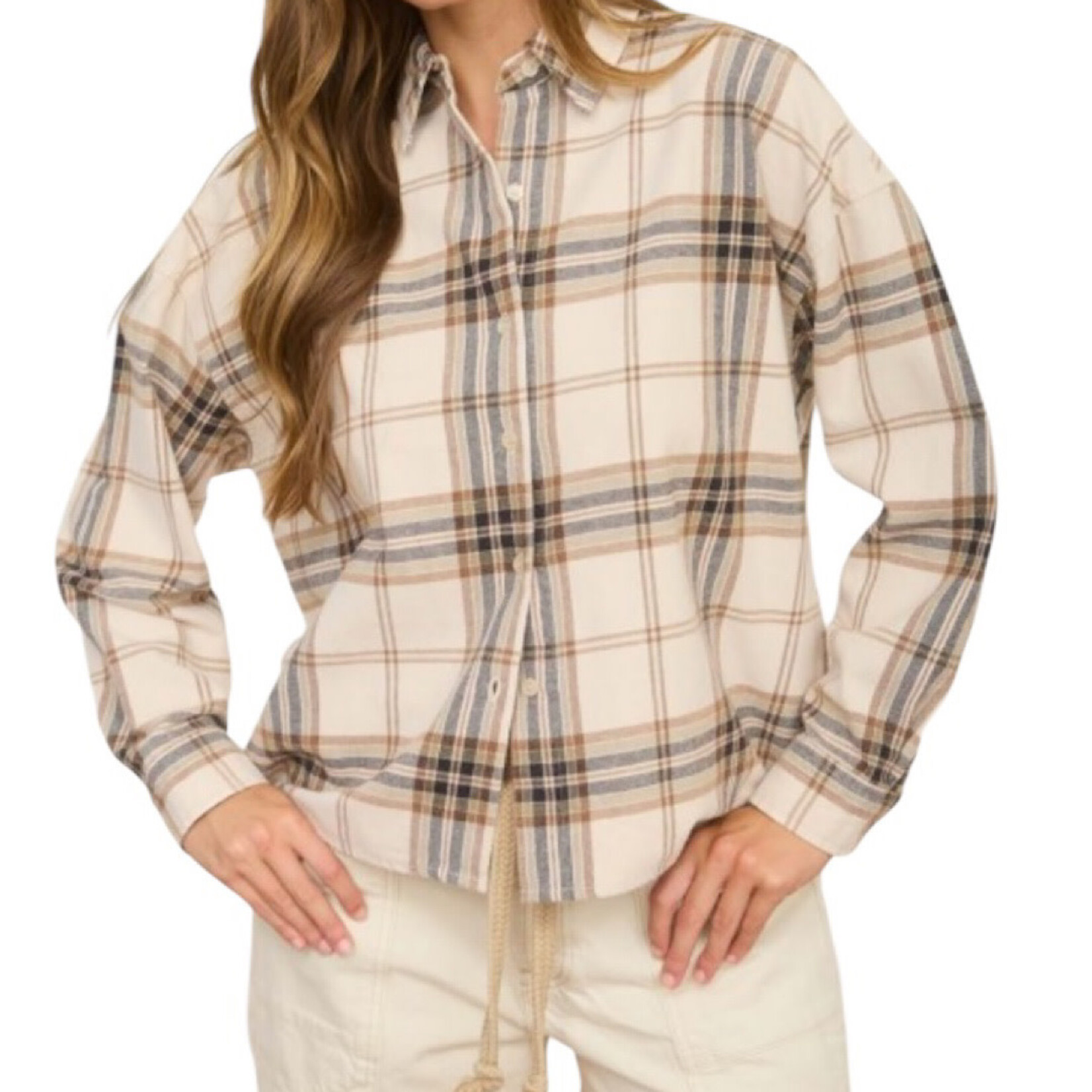 Khaki Multi Plaid Button Down Collared Shirt