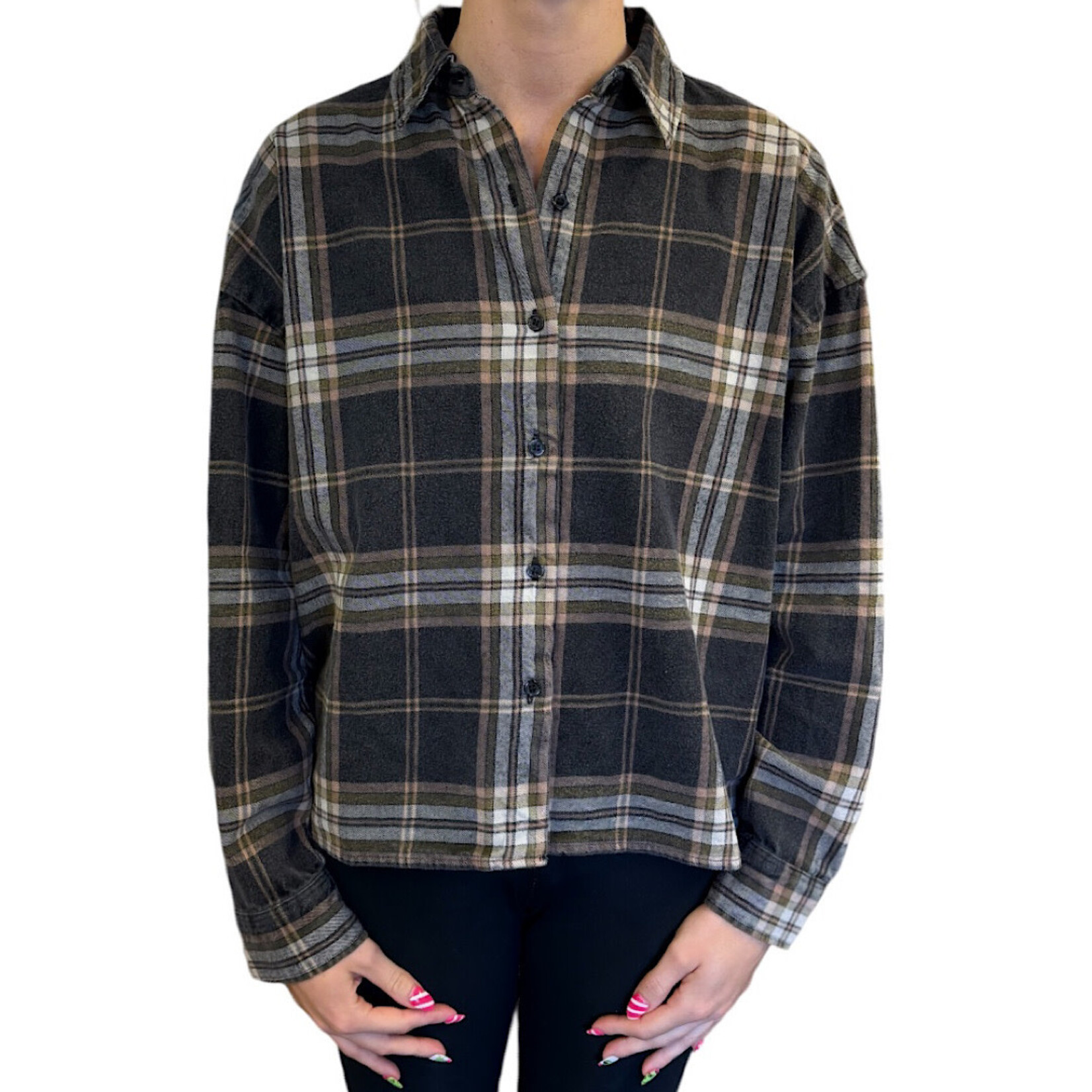 Black Multi Plaid Button Down Collared Shirt