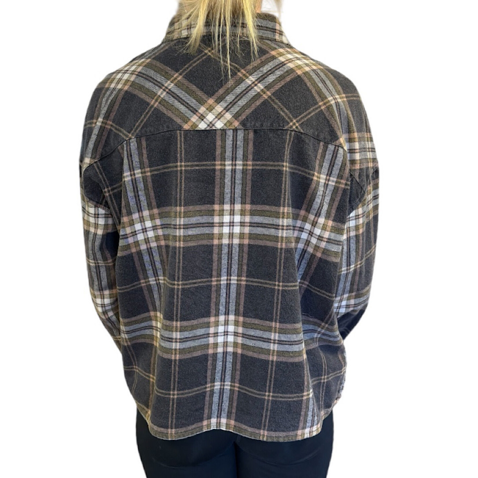 Black Multi Plaid Button Down Collared Shirt