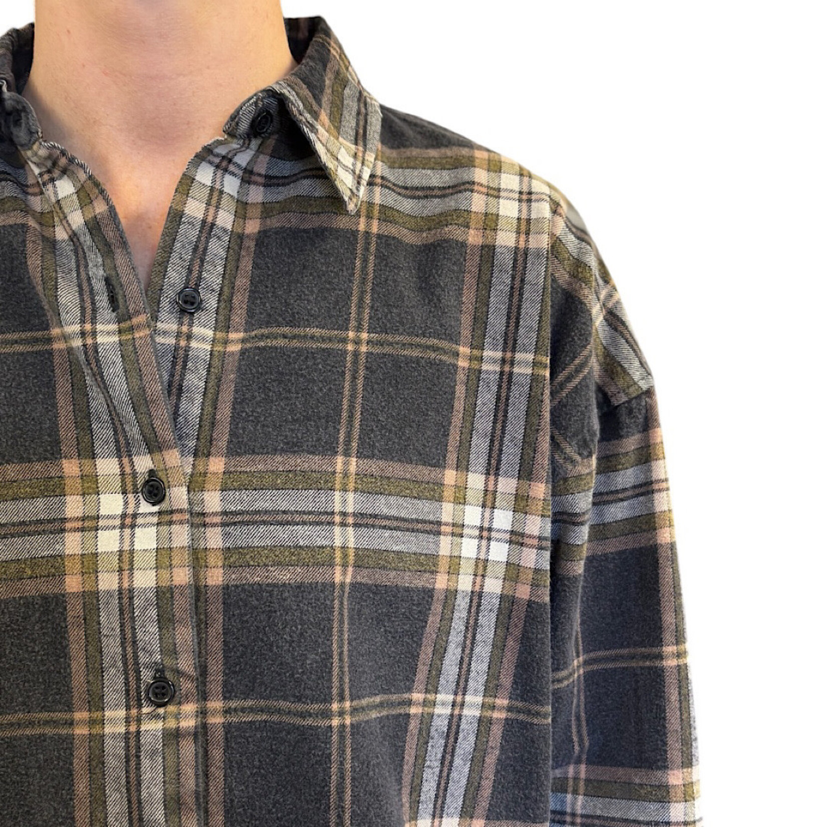 Black Multi Plaid Button Down Collared Shirt