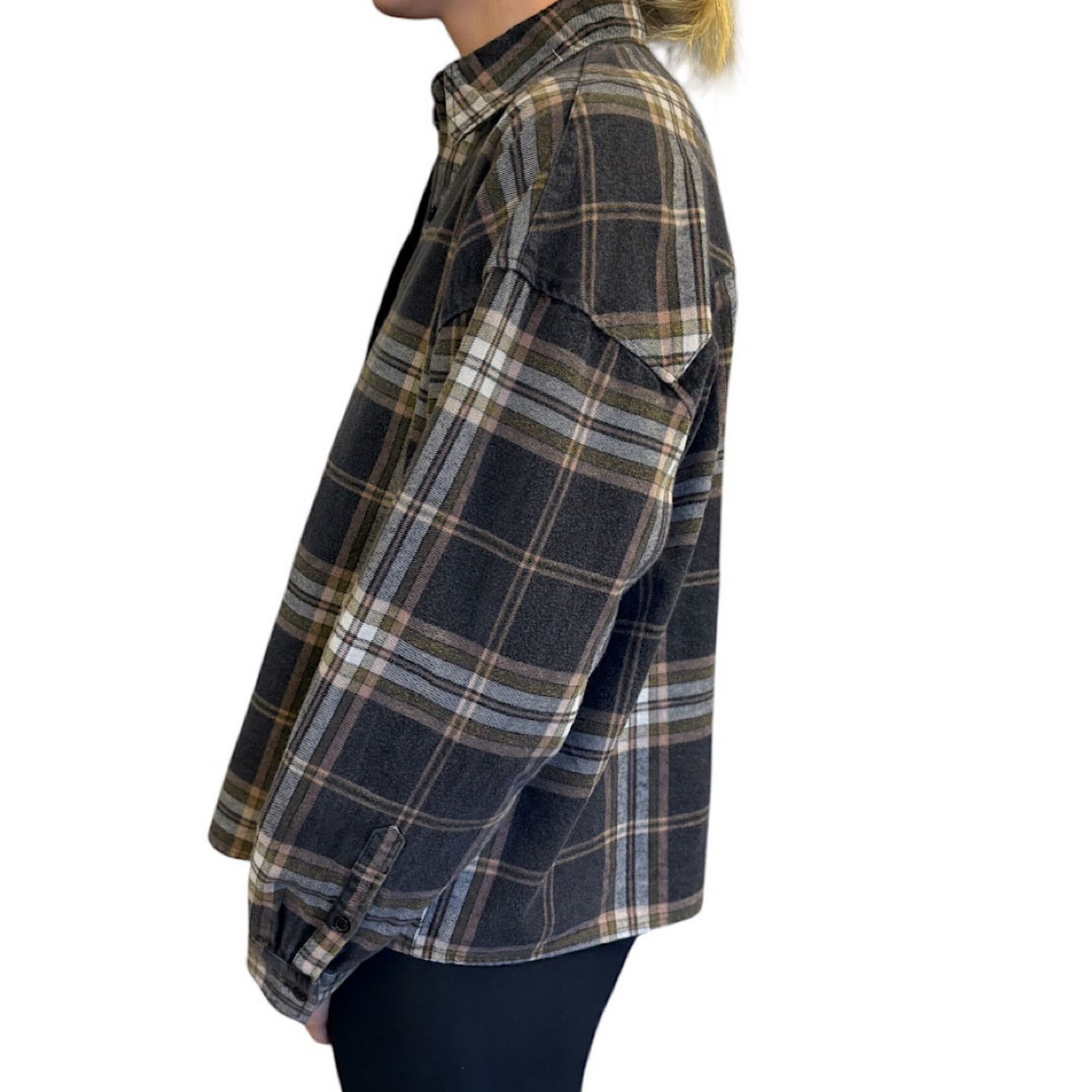 Black Multi Plaid Button Down Collared Shirt