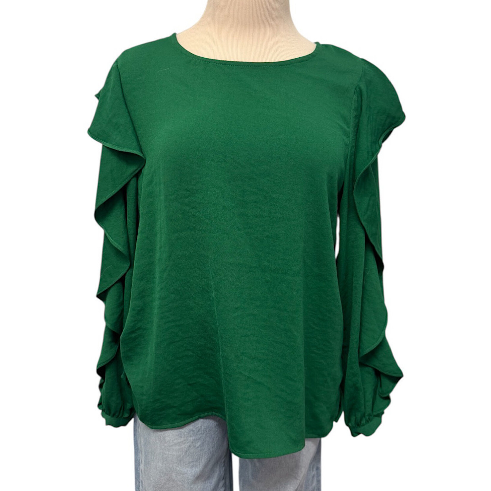 Oddy Oddy Kelly Green Ruffled Blouse Size Small-RF
