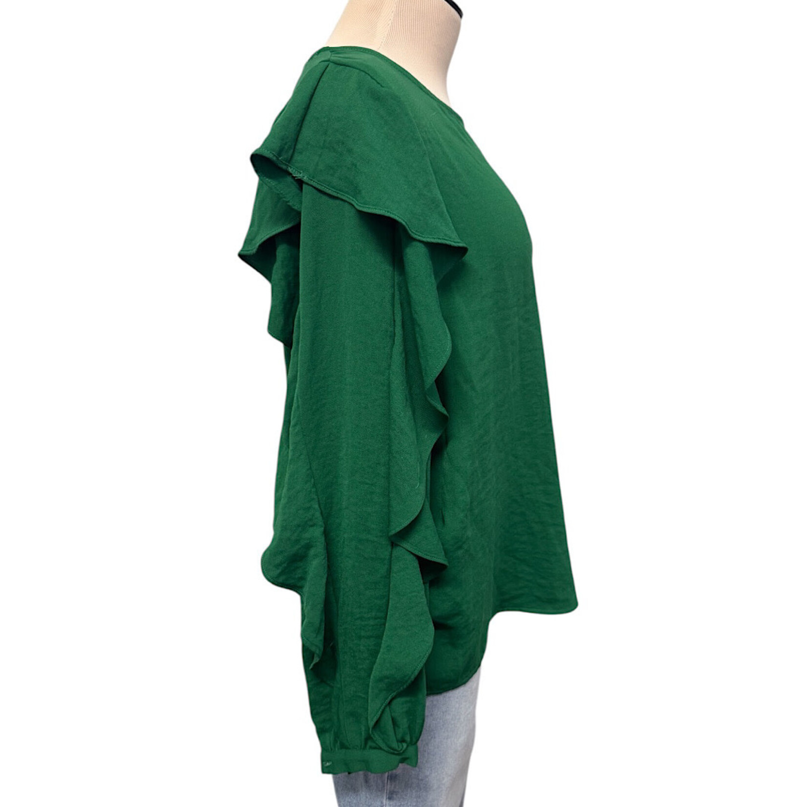 Oddy Oddy Kelly Green Ruffled Blouse Size Small-RF