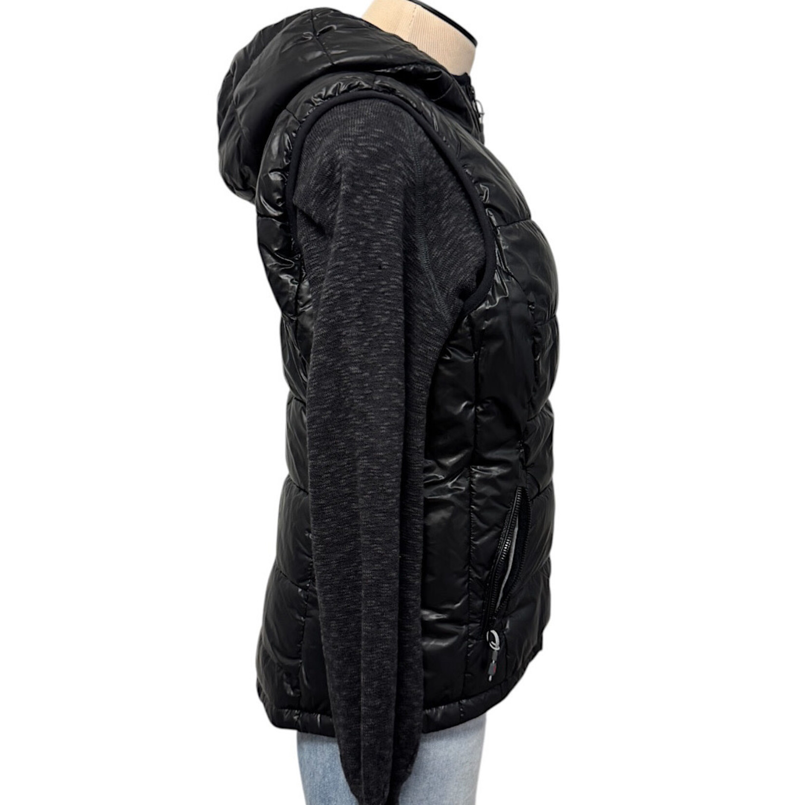 Tangerine Black Quilted Hooded Puffer Vest Size M-RF