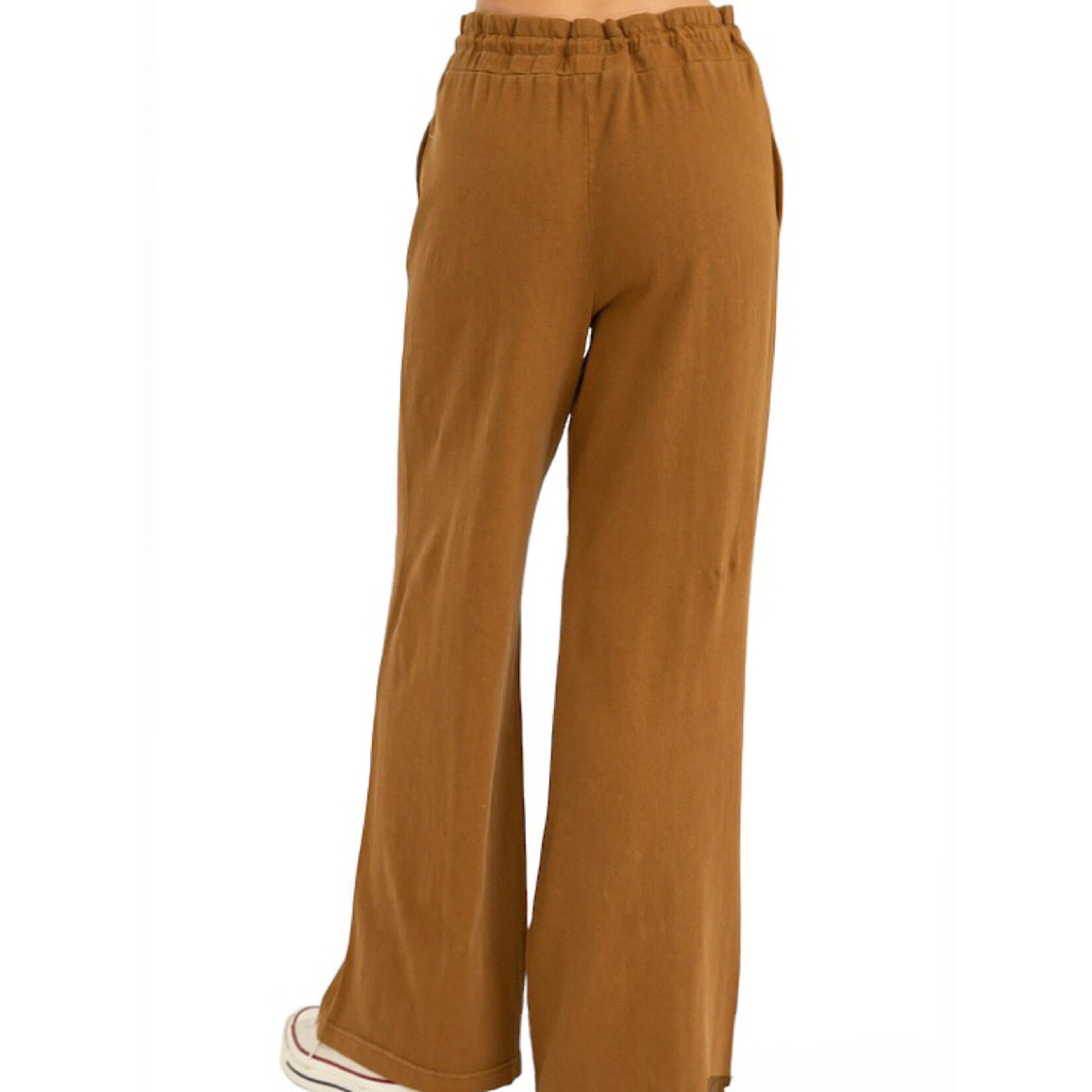Brown High-Waist Drawstring Wide Leg Pants