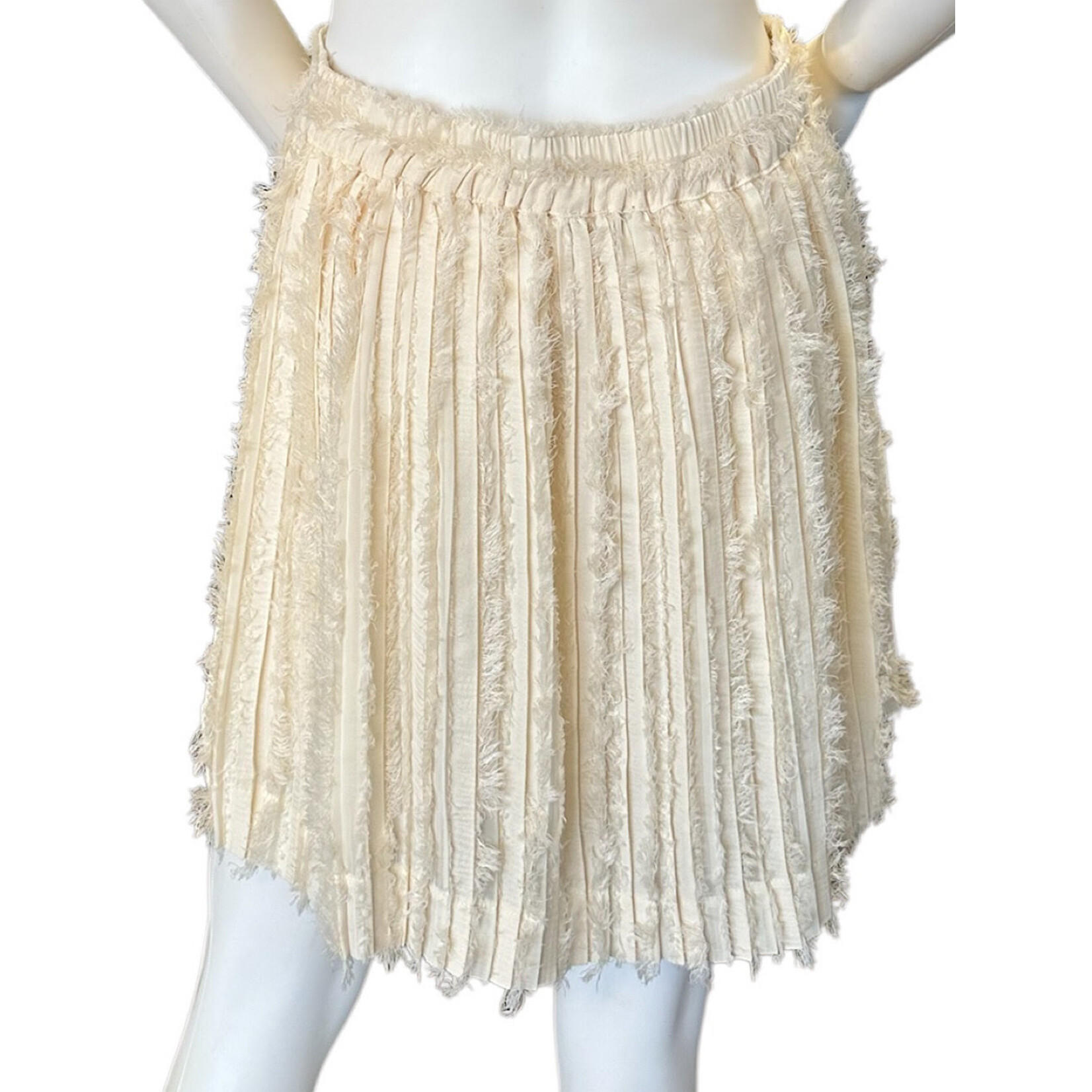 Cream Fuzzy Detailed Pleated Mini Skirt