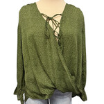 Umgee Olive Polka Dot Long Sleeve Blouse Size Small-RF