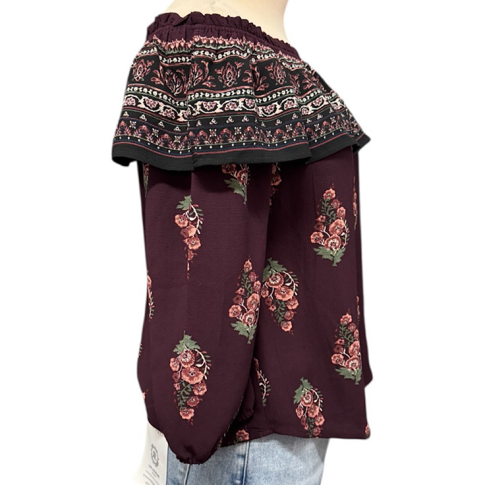 Mine Purple Floral Off The Shoulder Blouse Size Small -RF