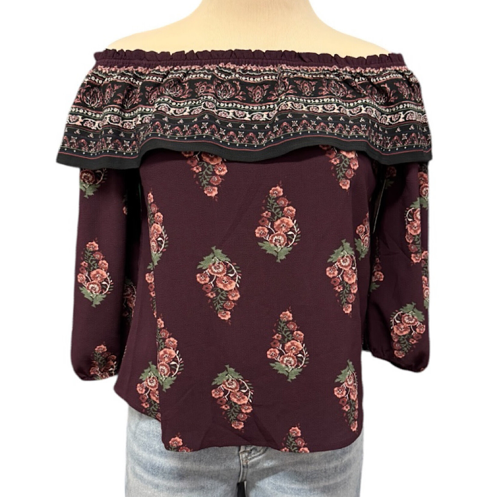 Mine Purple Floral Off The Shoulder Blouse Size Small -RF