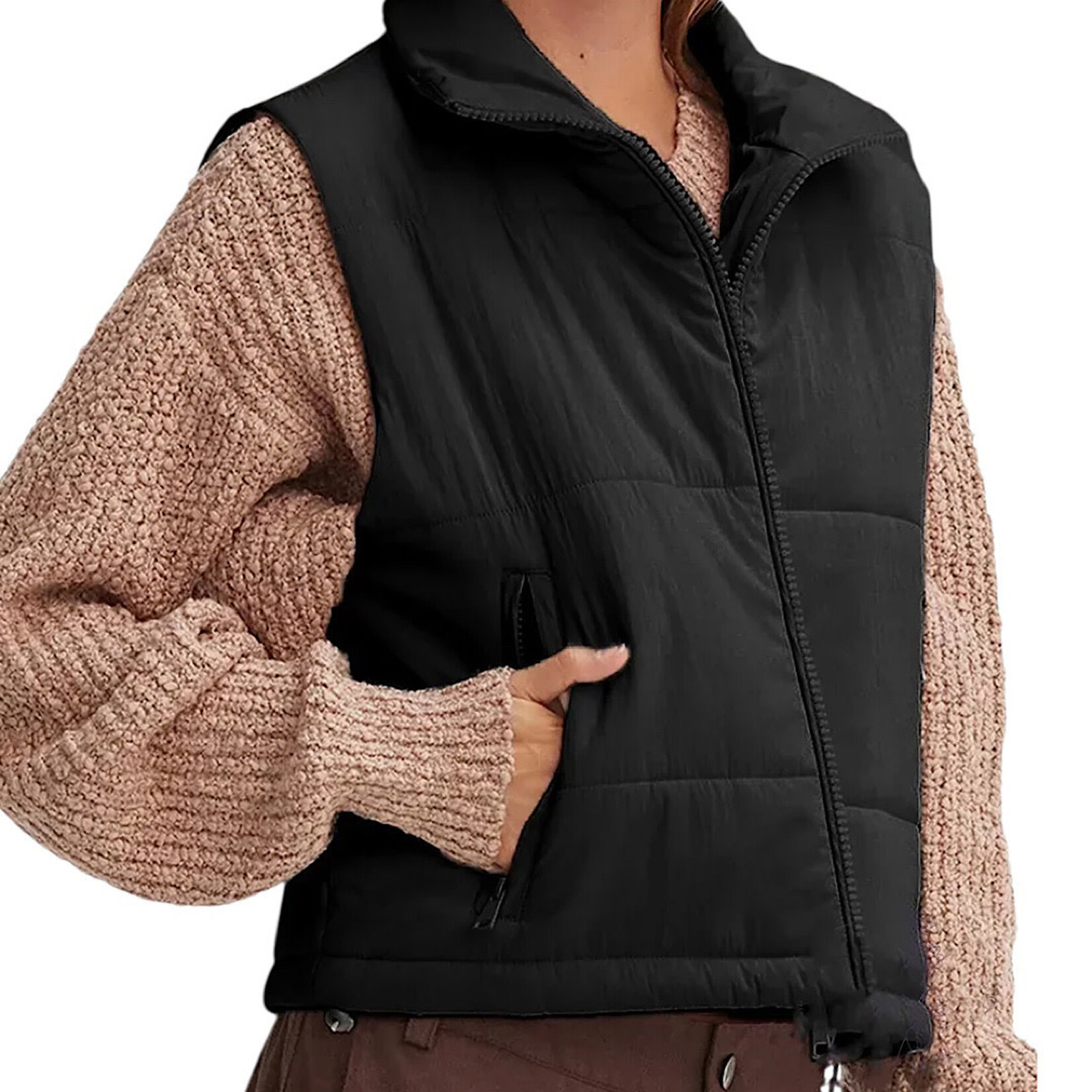 Black Puffer Vest With Zipper