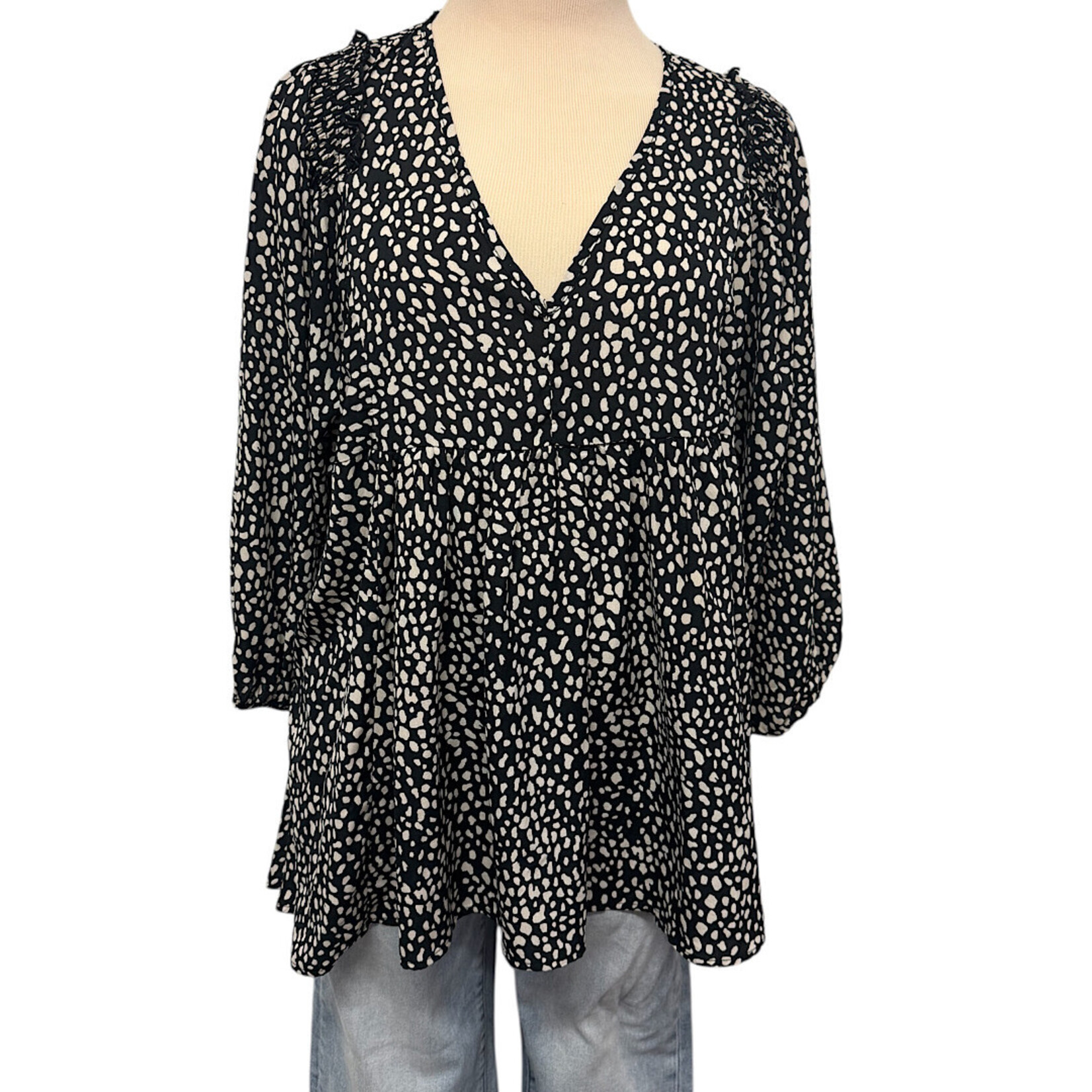 Umgee Dotted Black & White Blouse Size Large -RF
