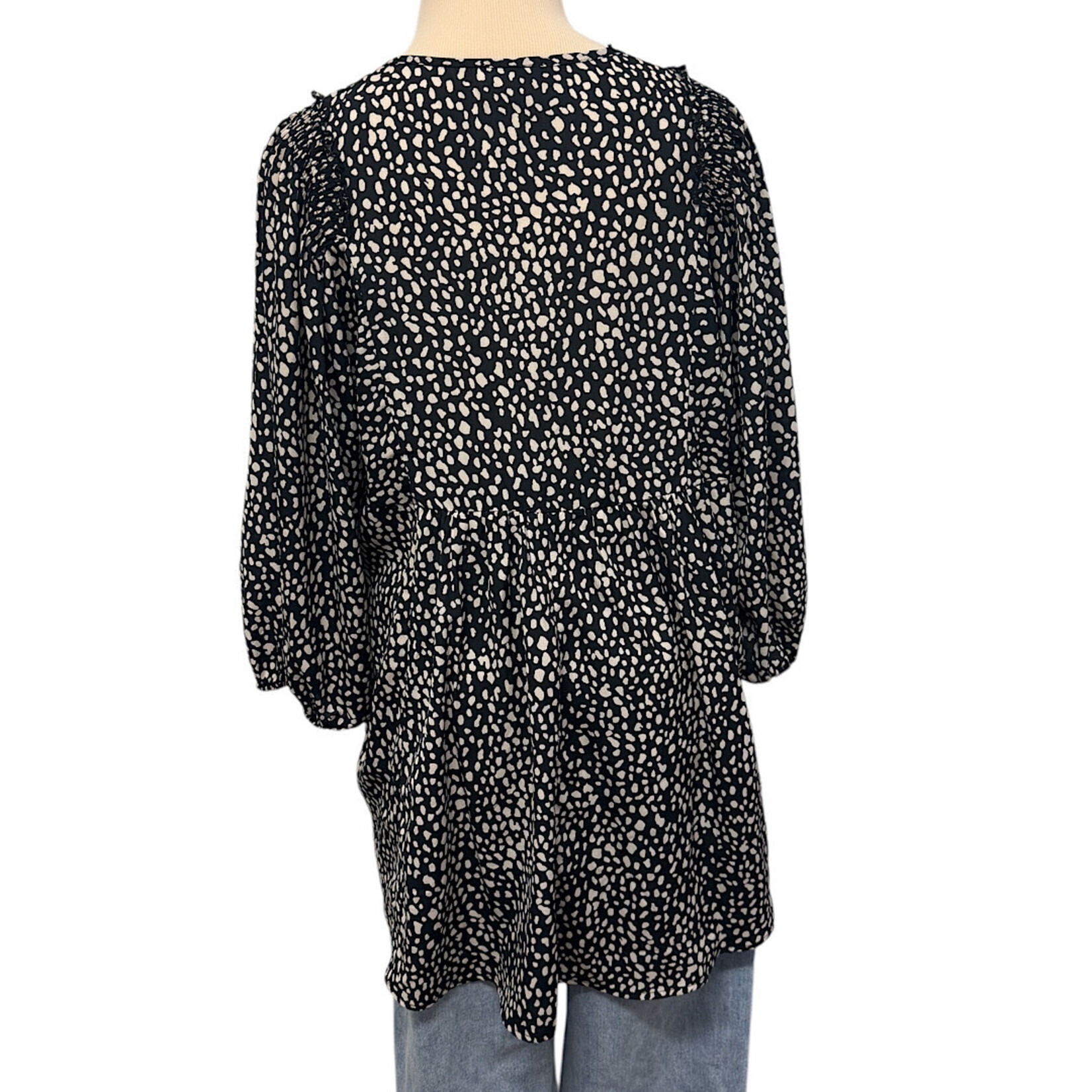Umgee Dotted Black & White Blouse Size Large -RF