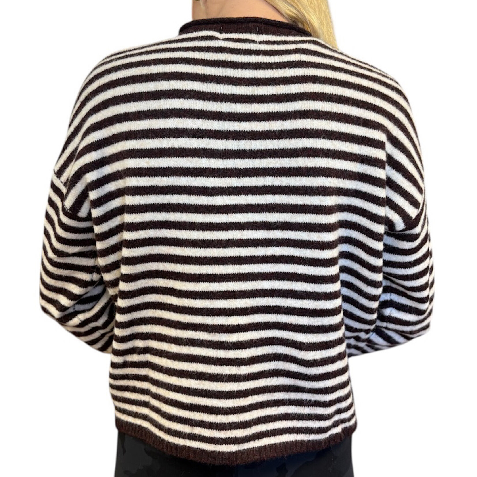 Dark Wine Striped Henley Pull Over Sweater