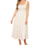 Cream Multi Floral Front Tie Corset Detail Midi Dress