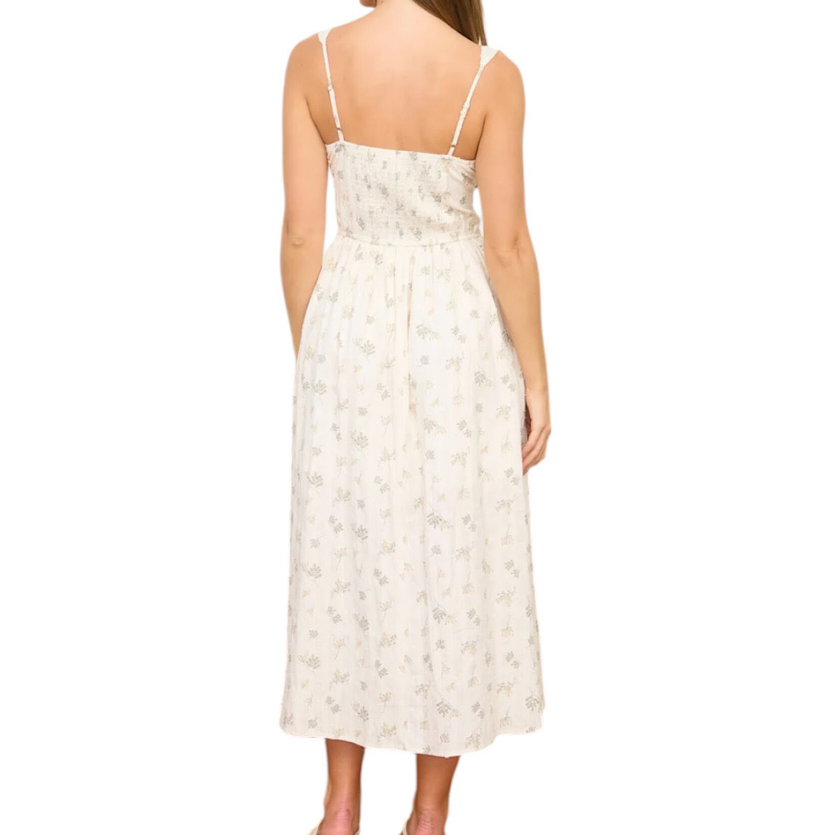 Cream Multi Floral Front Tie Corset Detail Midi Dress