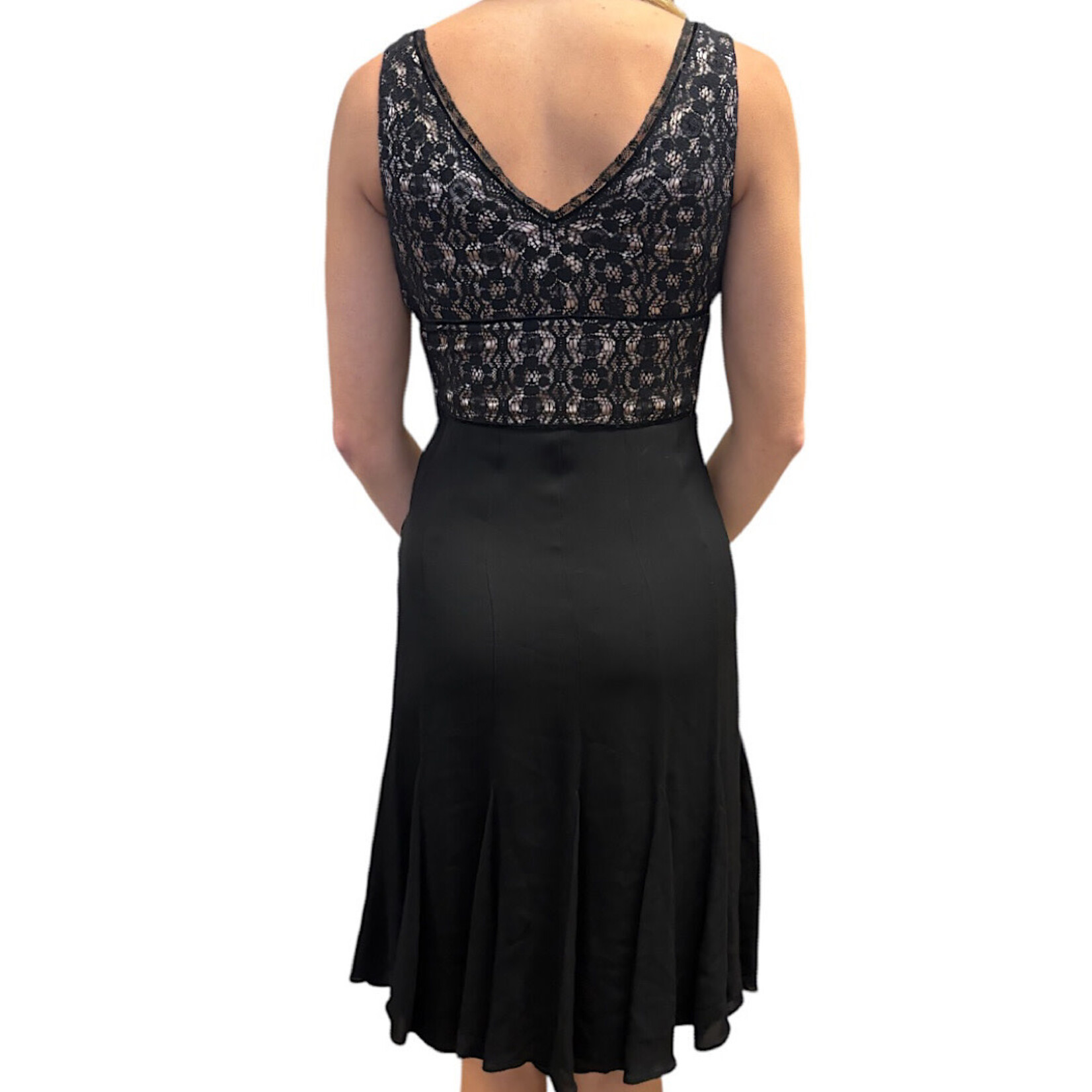 Tahari black Laced Top Empire Waist A Line Midi Dress Size 0