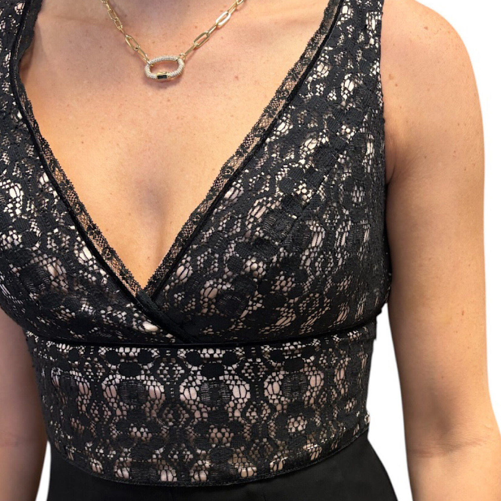 Tahari black Laced Top Empire Waist A Line Midi Dress Size 0