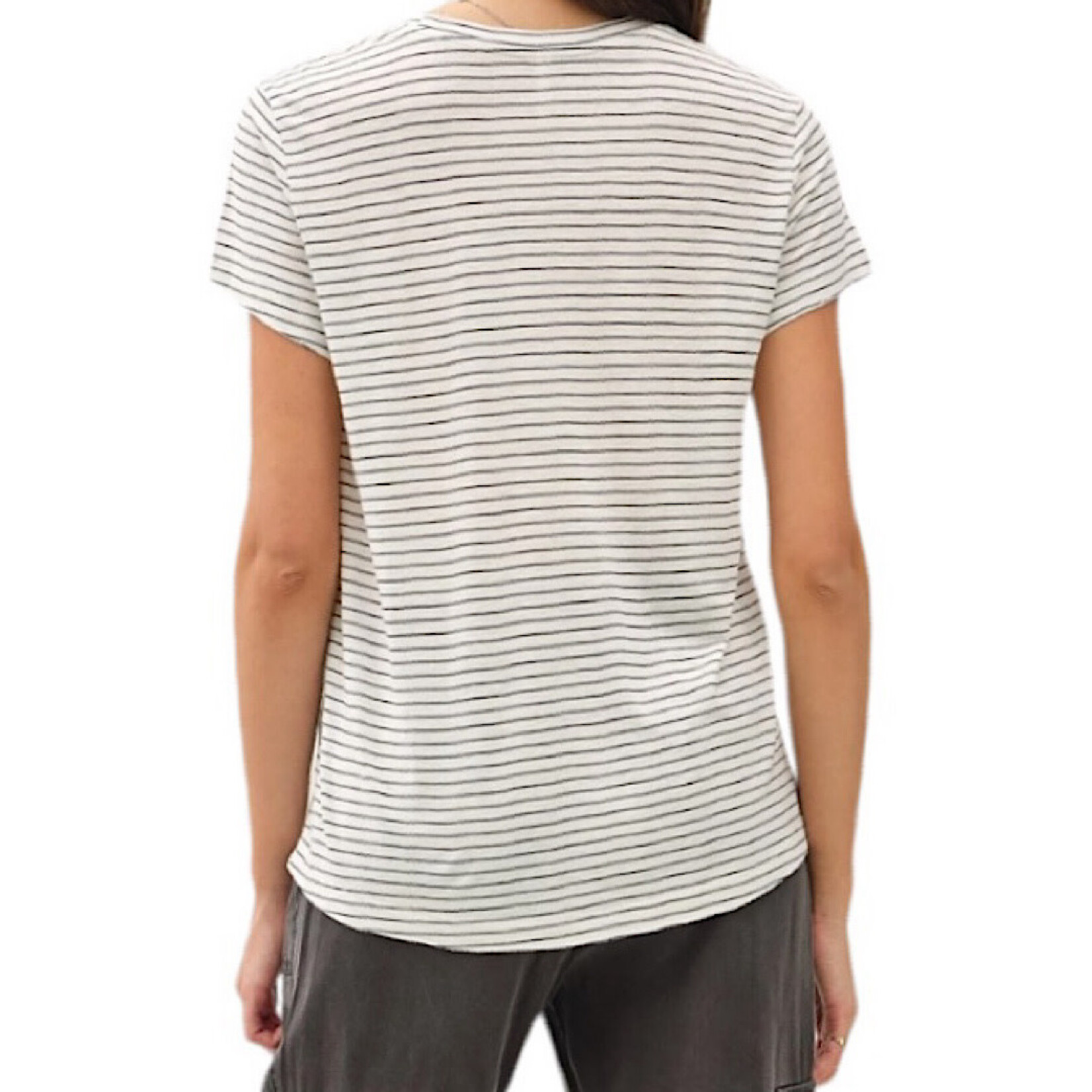 Charcoal Lightweight Striped Round Neck Relaxed Fit Tee