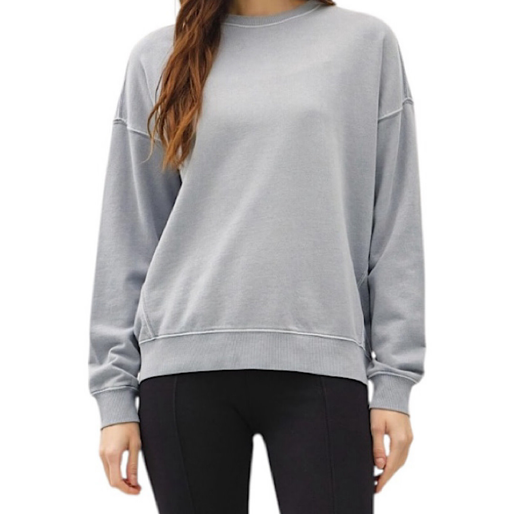 Dusty Blue Acid Wash Crop Pullover Sweatshirt