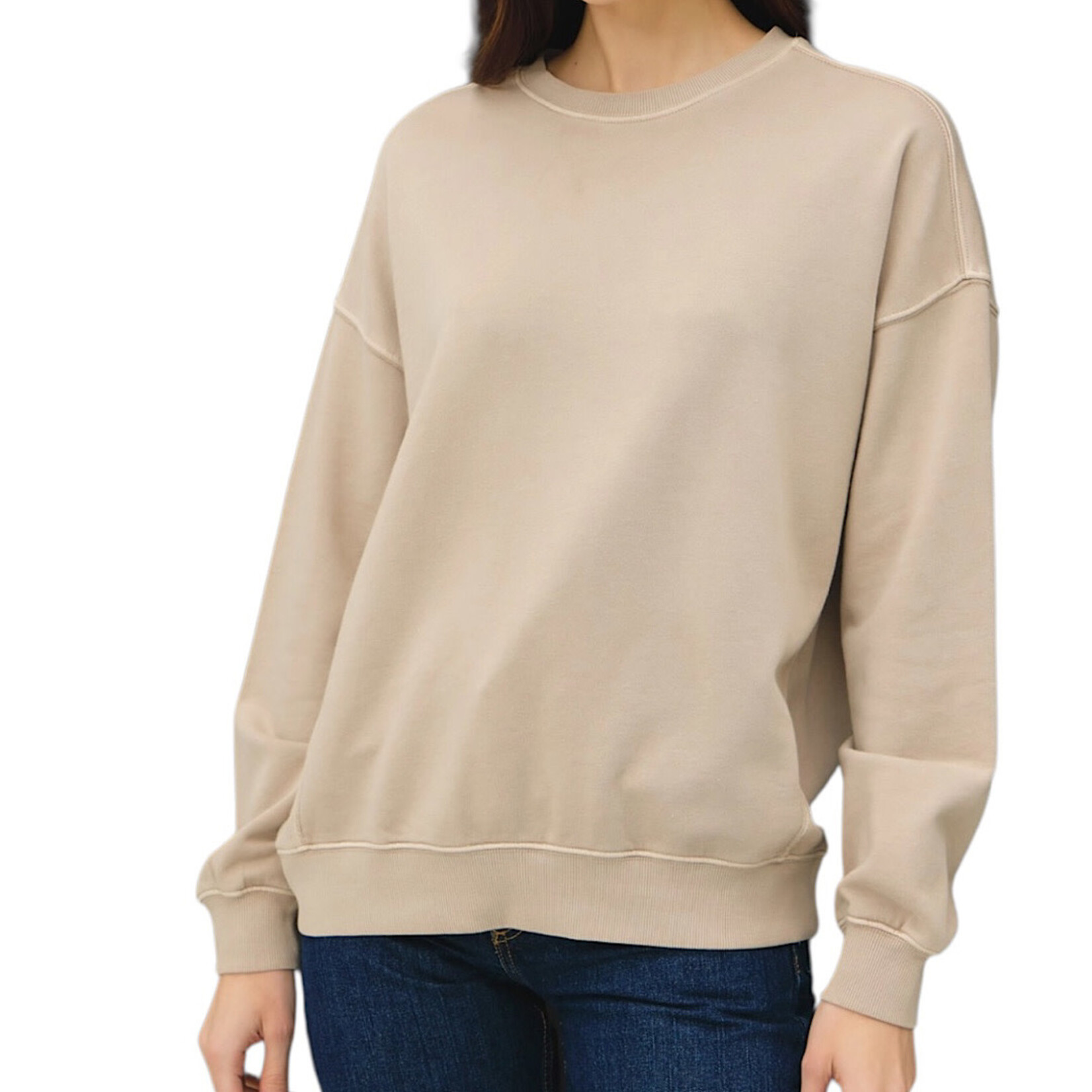 Stone Acid Wash Crop Pullover Sweatshirt