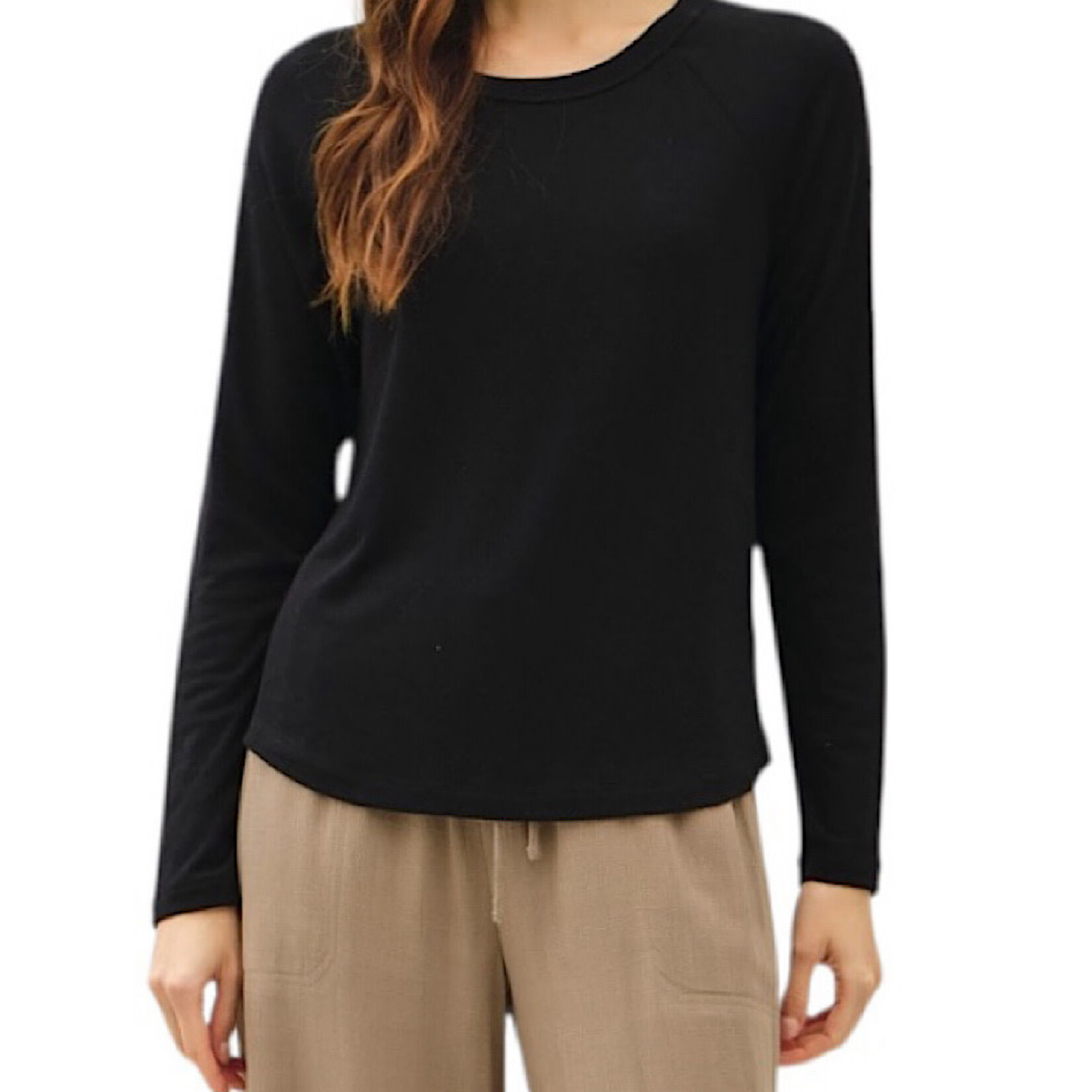 Black Soft Jersey Raglan Long Sleeve Basic Top