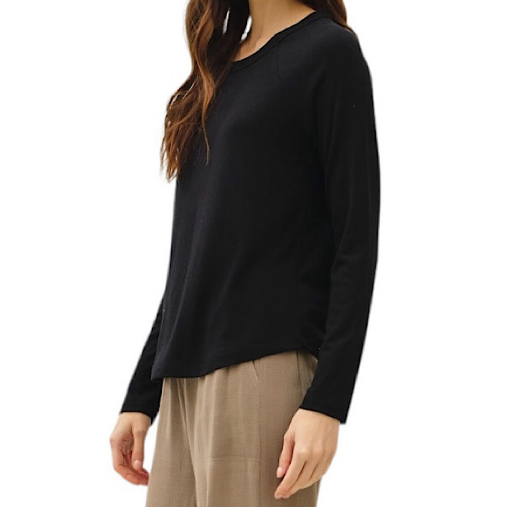 Black Soft Jersey Raglan Long Sleeve Basic Top