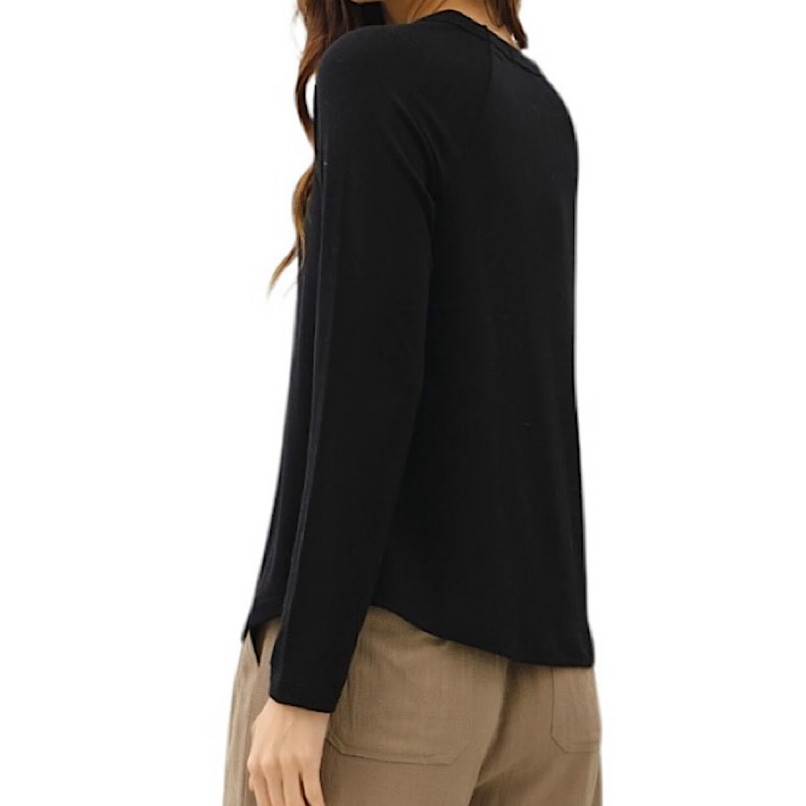 Black Soft Jersey Raglan Long Sleeve Basic Top