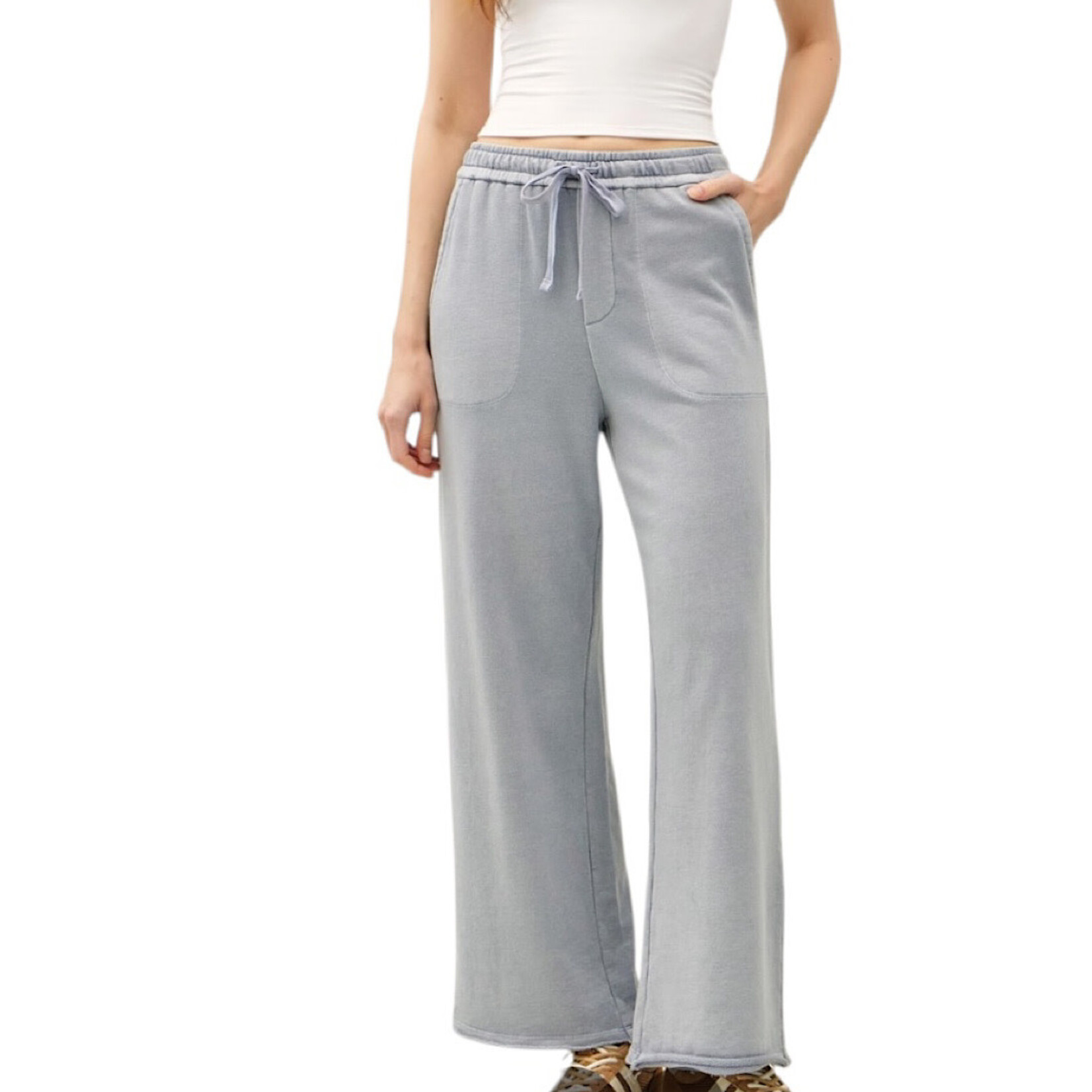 Dusty Blue Acid Wash Cotton Straight Leg Pant