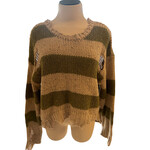Gilded Intent Olive/ Taupe Stripe Knit Cutout Sweater Size M- RF