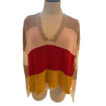 Red/ Yellow Taupe Ripped V-Neck Sweater Size Small-RF