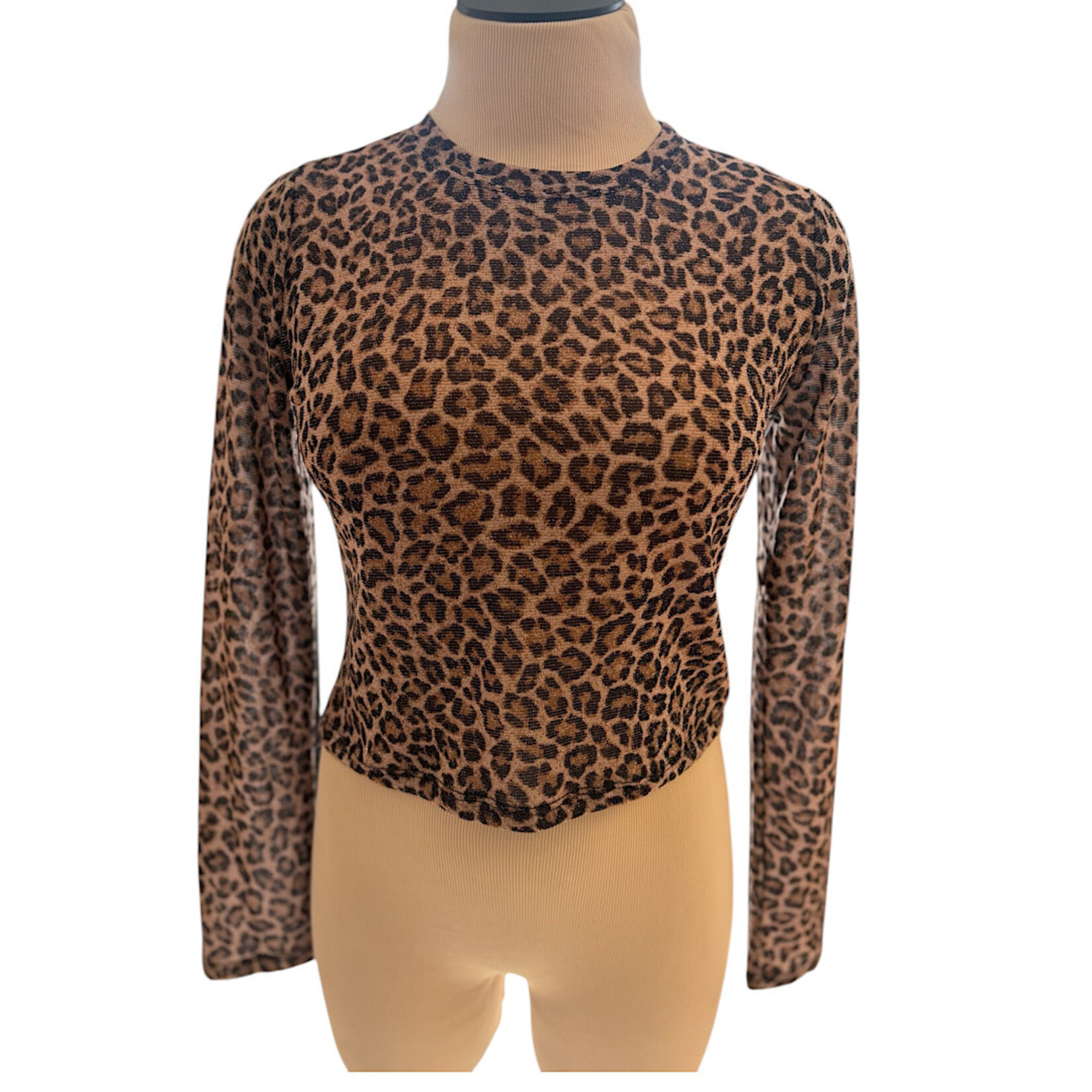 Cheetah Shimmer Crop Long Sleeve Top Size Small-RF