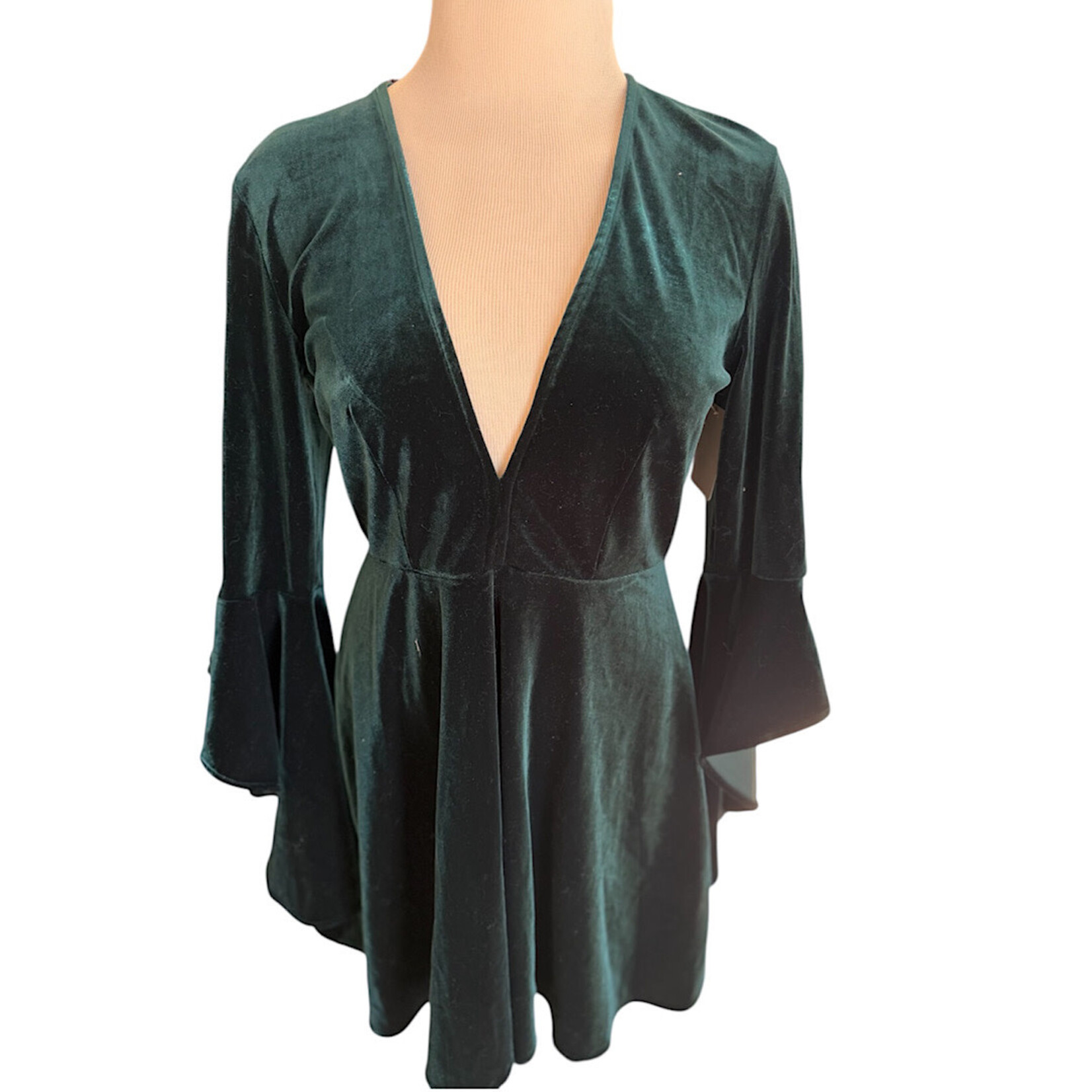 Very J Deep Green V-Neck Long Sleeve Dress Size Medium-RF