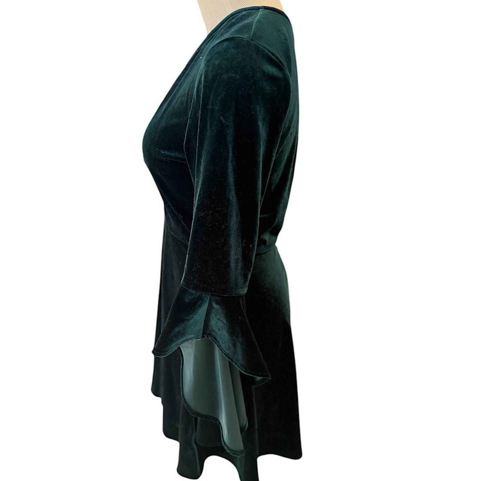 Very J Deep Green V-Neck Long Sleeve Dress Size Medium-RF