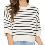Striped  Dropped Shoulder Short Sleeve Sweater