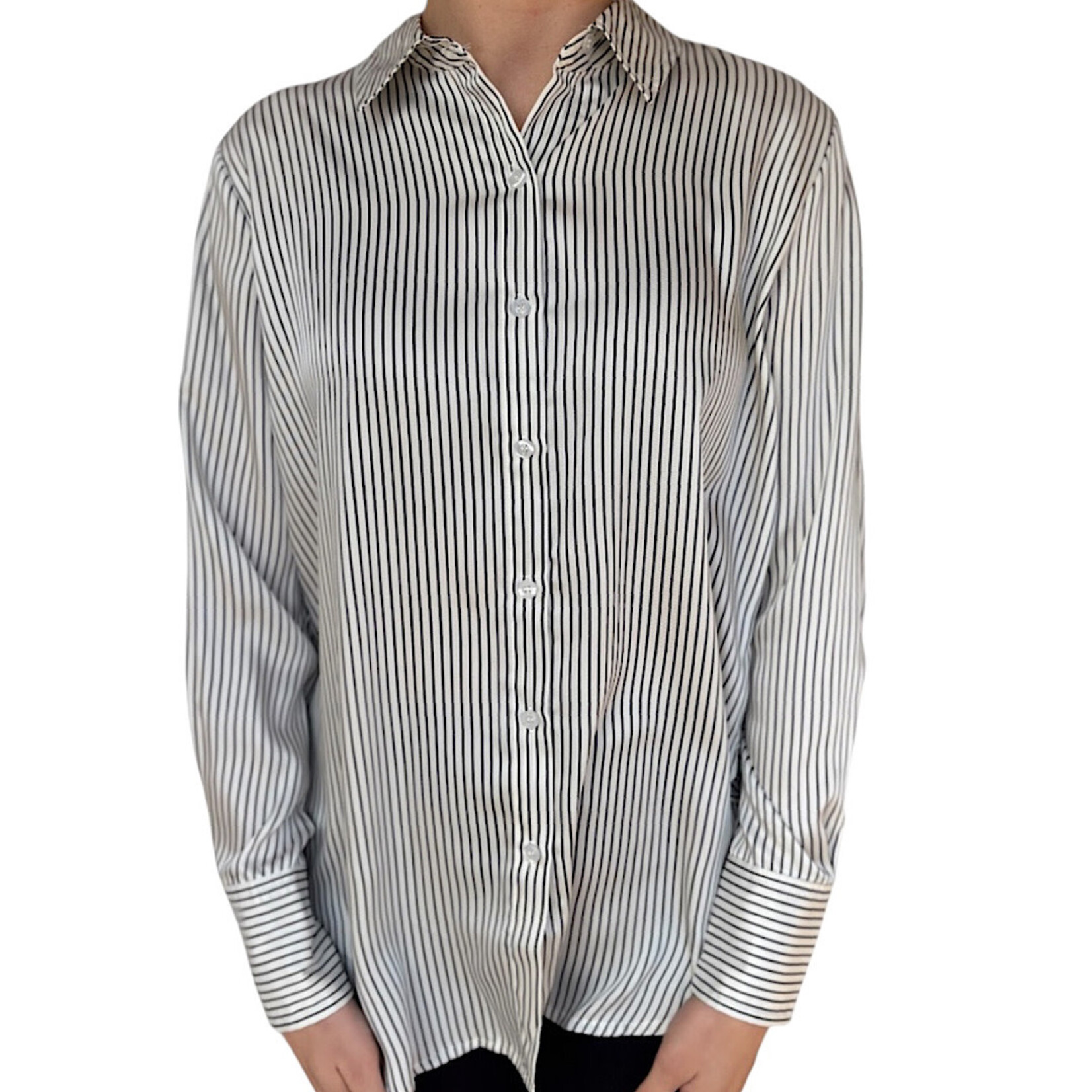 Plus Navy Striped Button Up Shirt