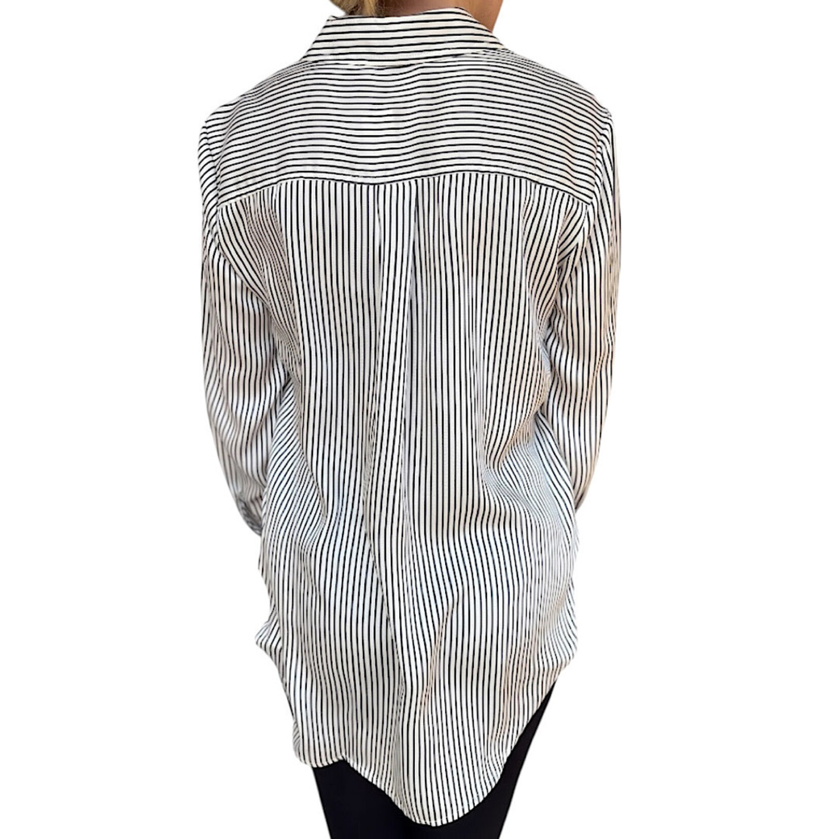 Plus Navy Striped Button Up Shirt