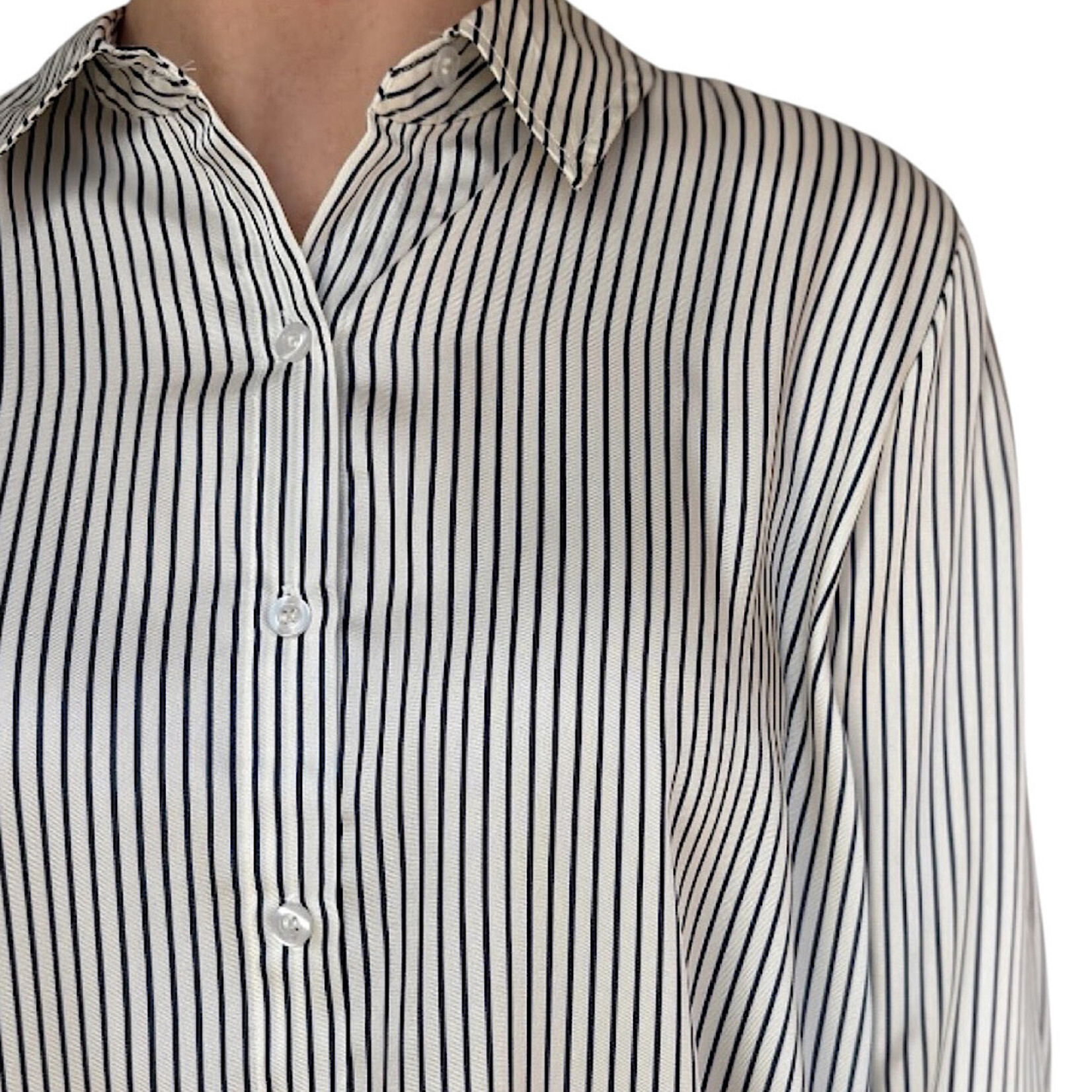 Plus Navy Striped Button Up Shirt
