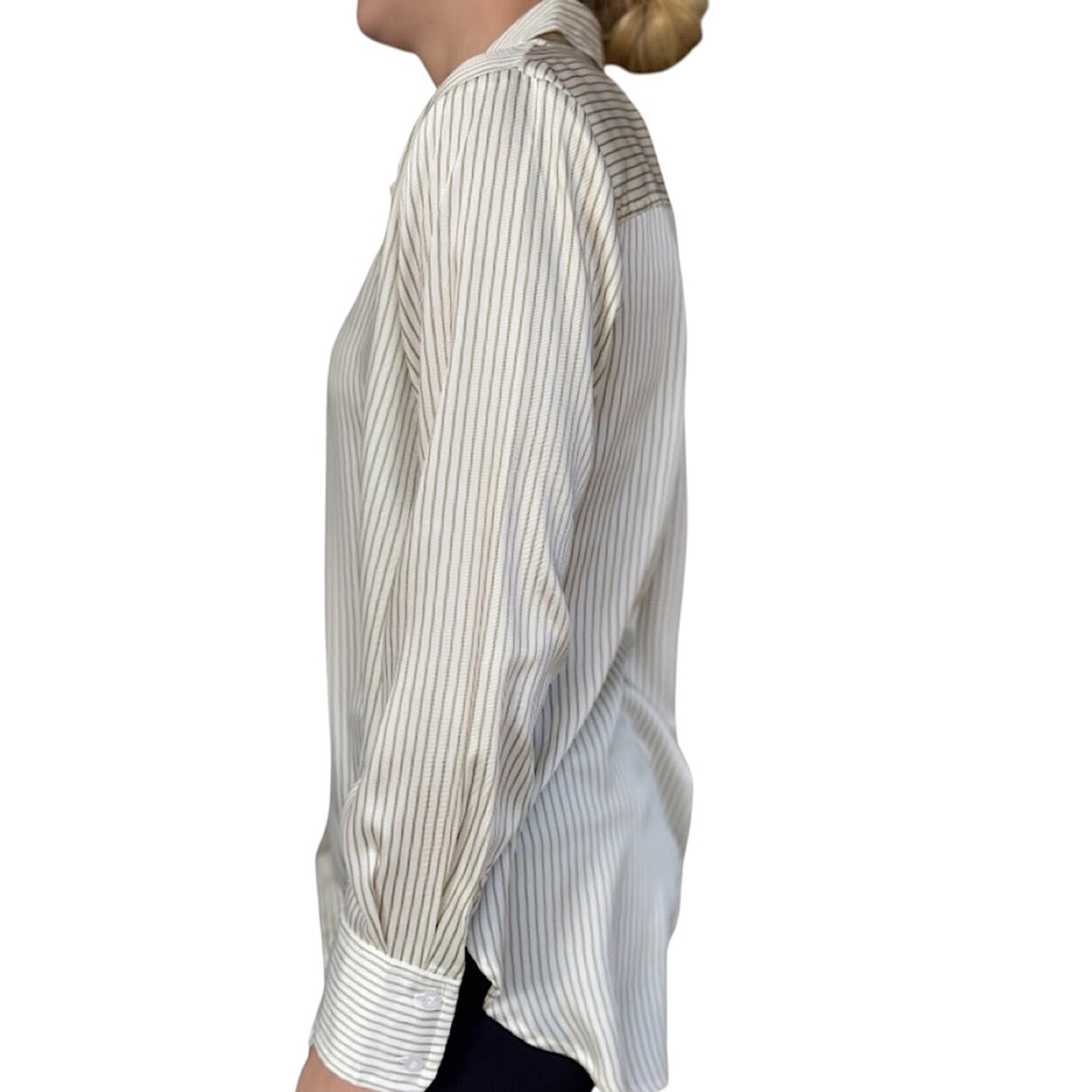 Plus Light Olive Stripe Button Up Shirt