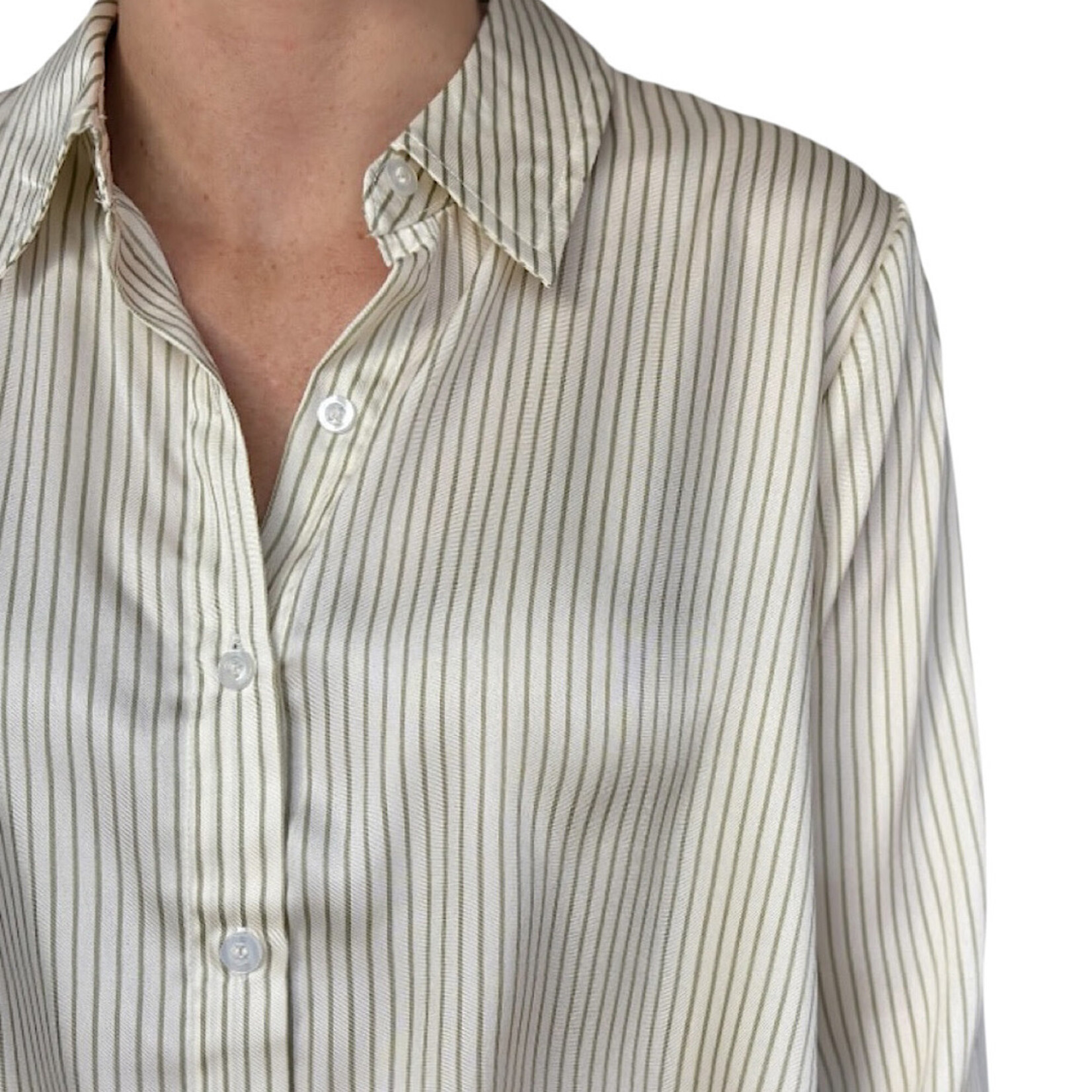Plus Light Olive Stripe Button Up Shirt