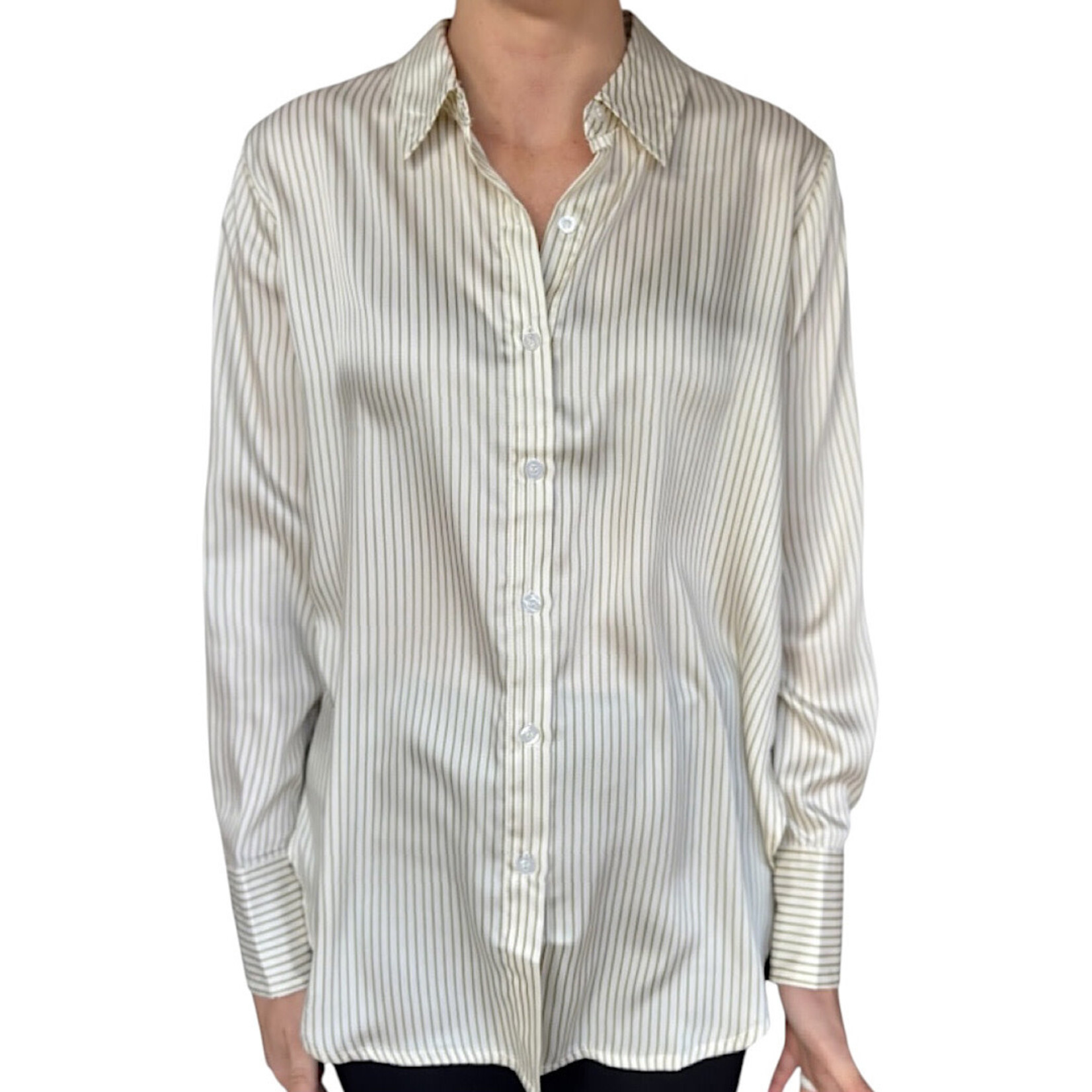 Plus Light Olive Stripe Button Up Shirt