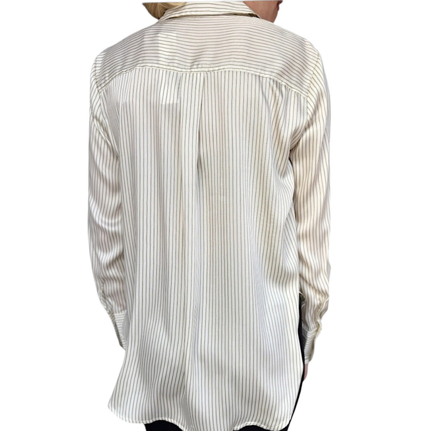 Plus Light Olive Stripe Button Up Shirt