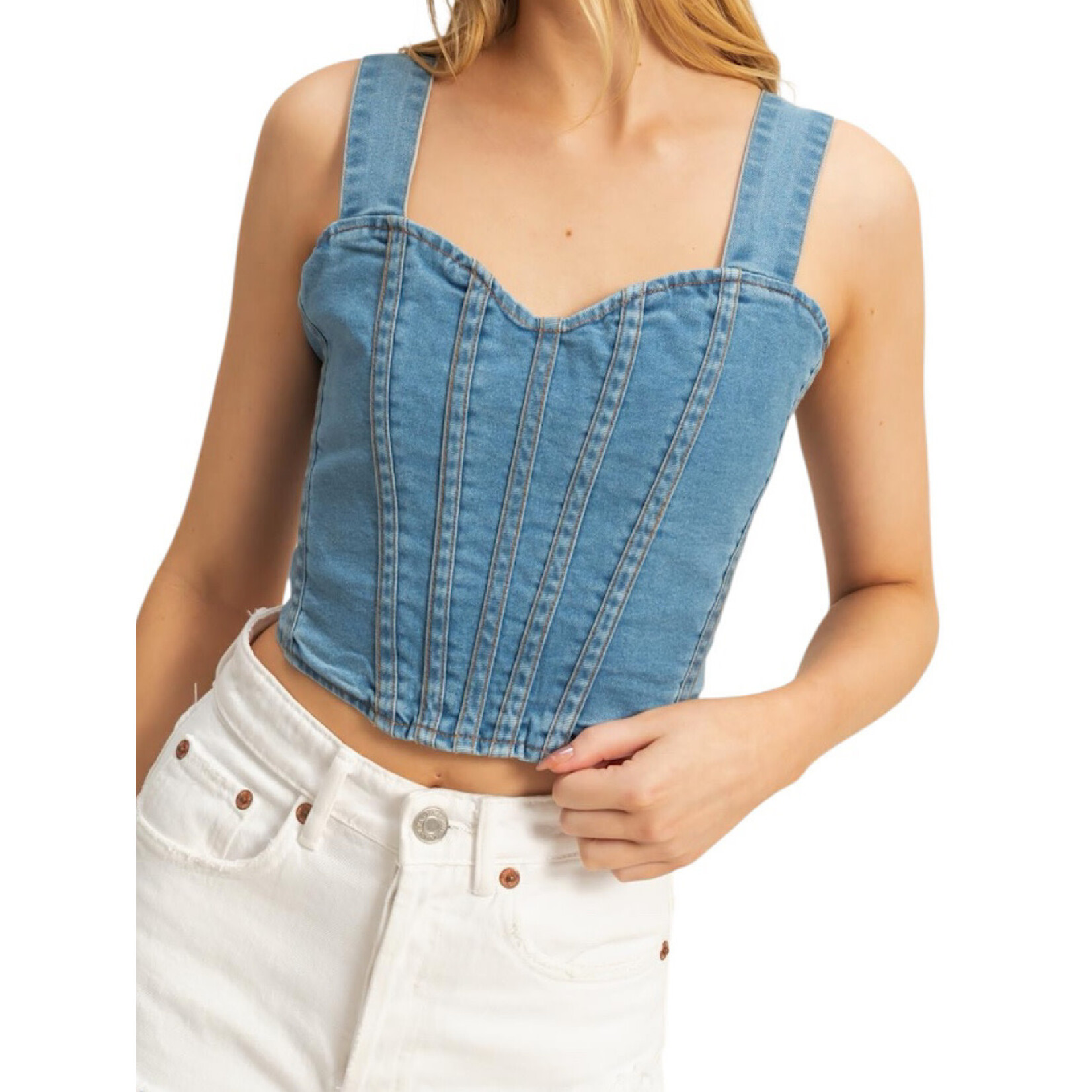 Light Denim Washed Sleeveless Bustier Top