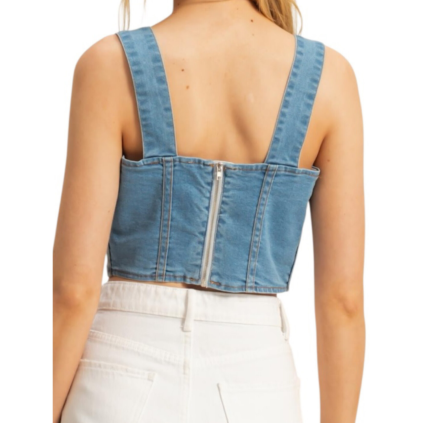 Light Denim Washed Sleeveless Bustier Top