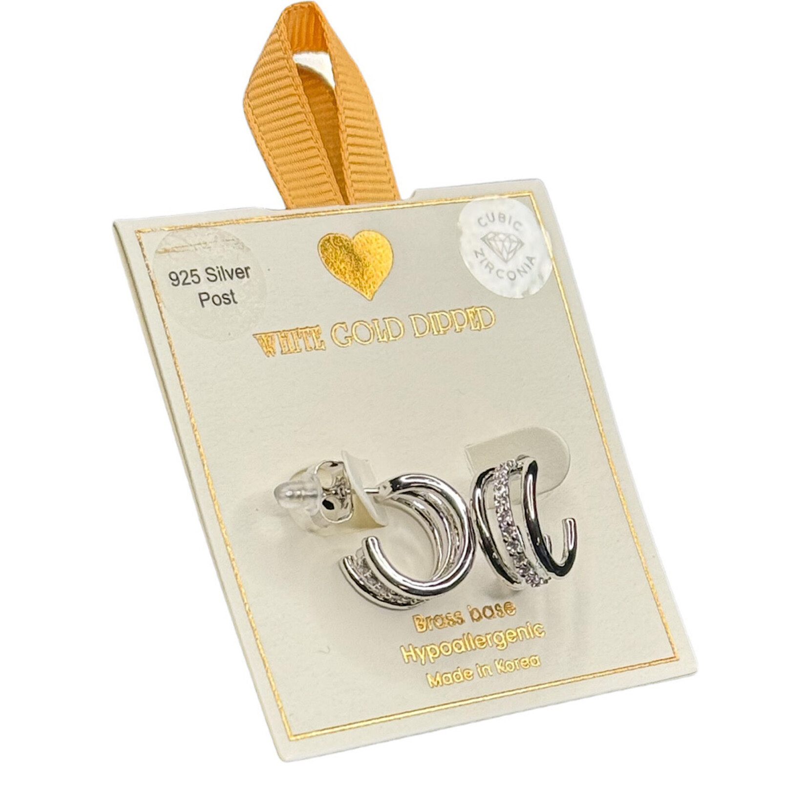 Yellow Ribbon CZ  Hoops 925 Silver Post Butterfly Back  Tabitha