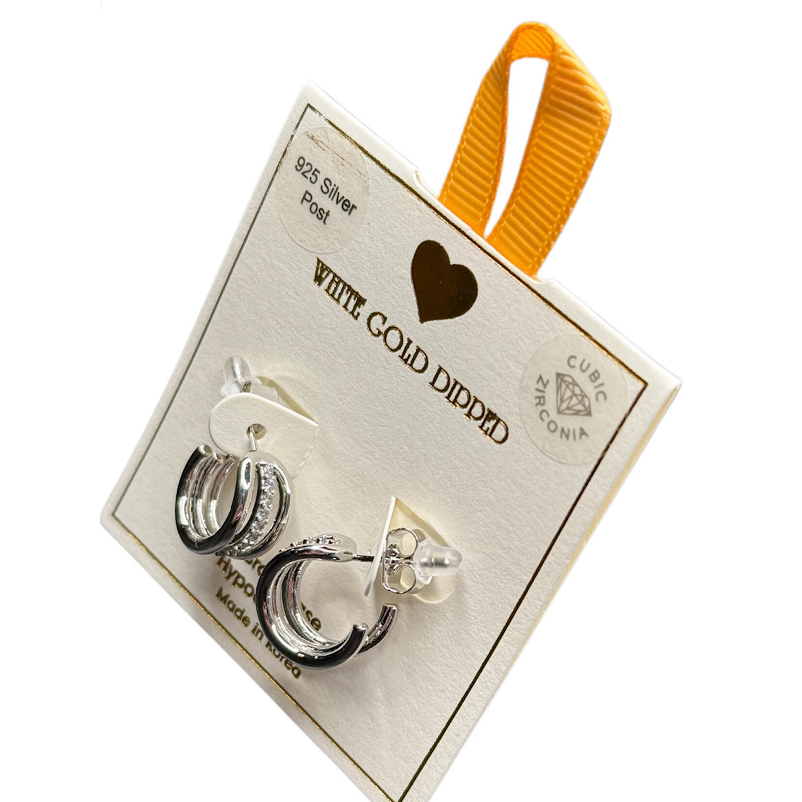 Yellow Ribbon CZ  Hoops 925 Silver Post Butterfly Back  Tabitha