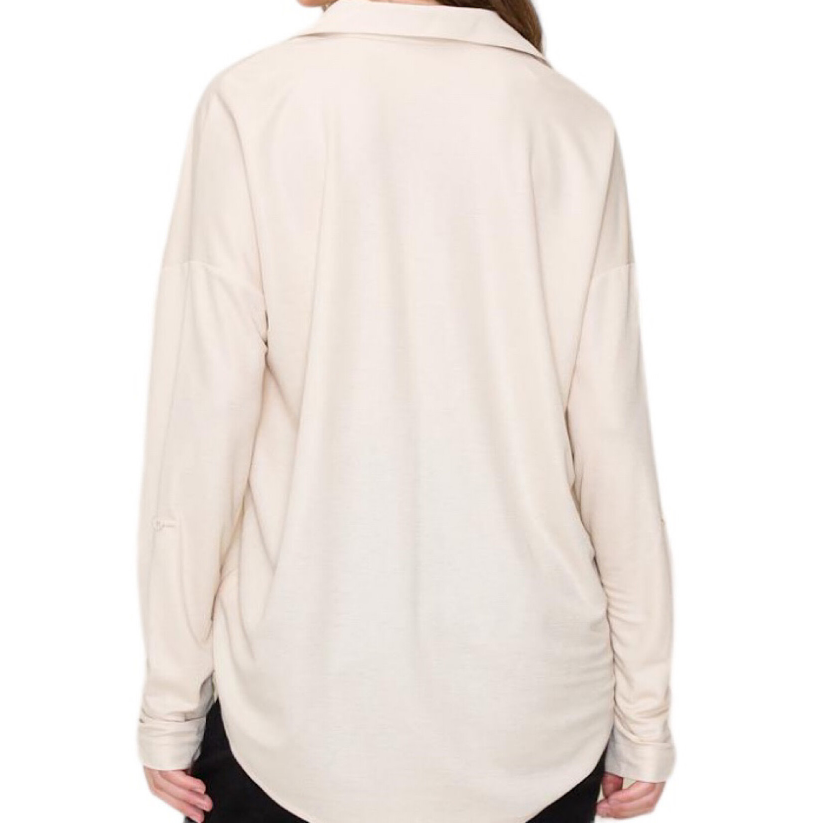 Taupe Oversized Button Down Shirt with Roll Tab