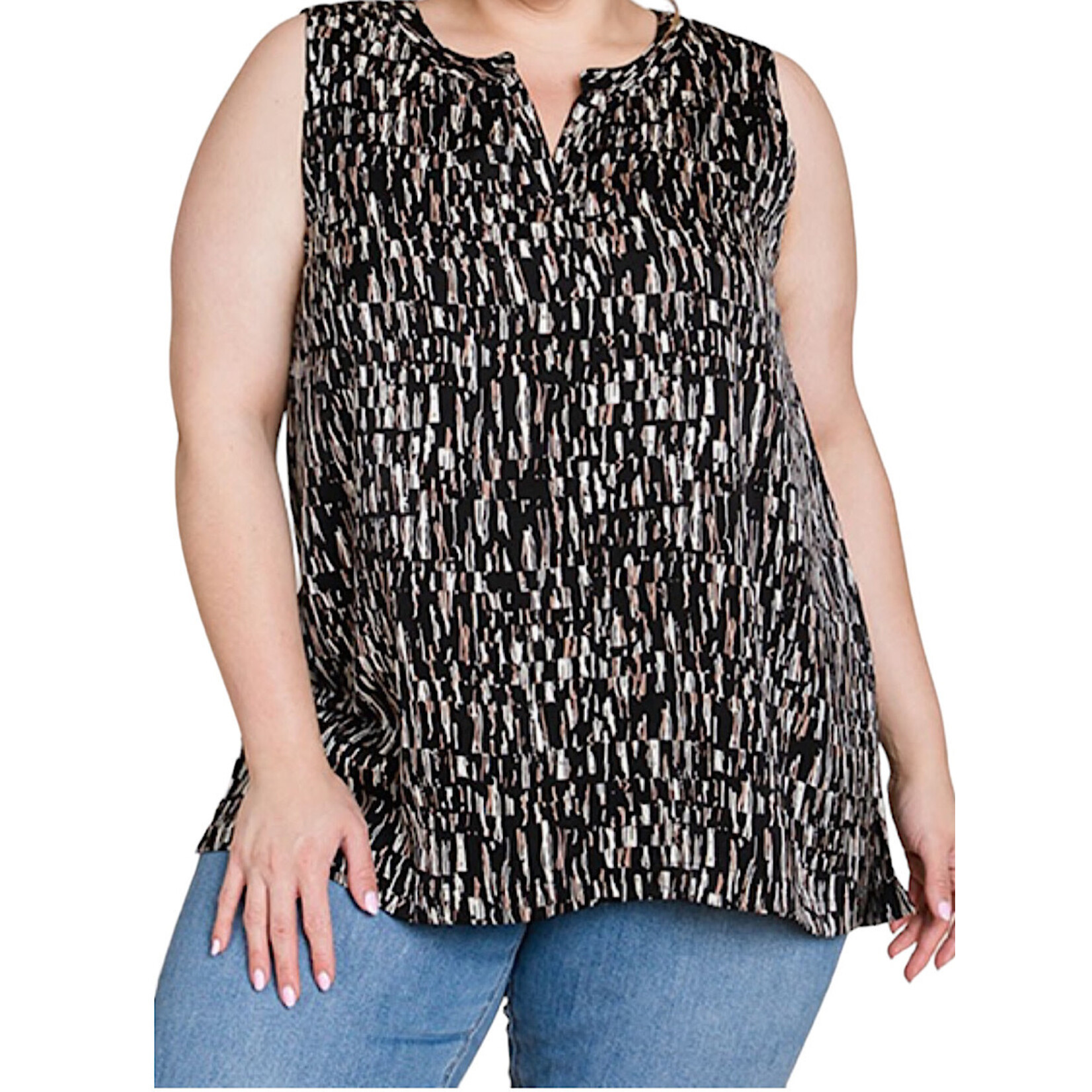 Plus Black Abstract Print Tank Top