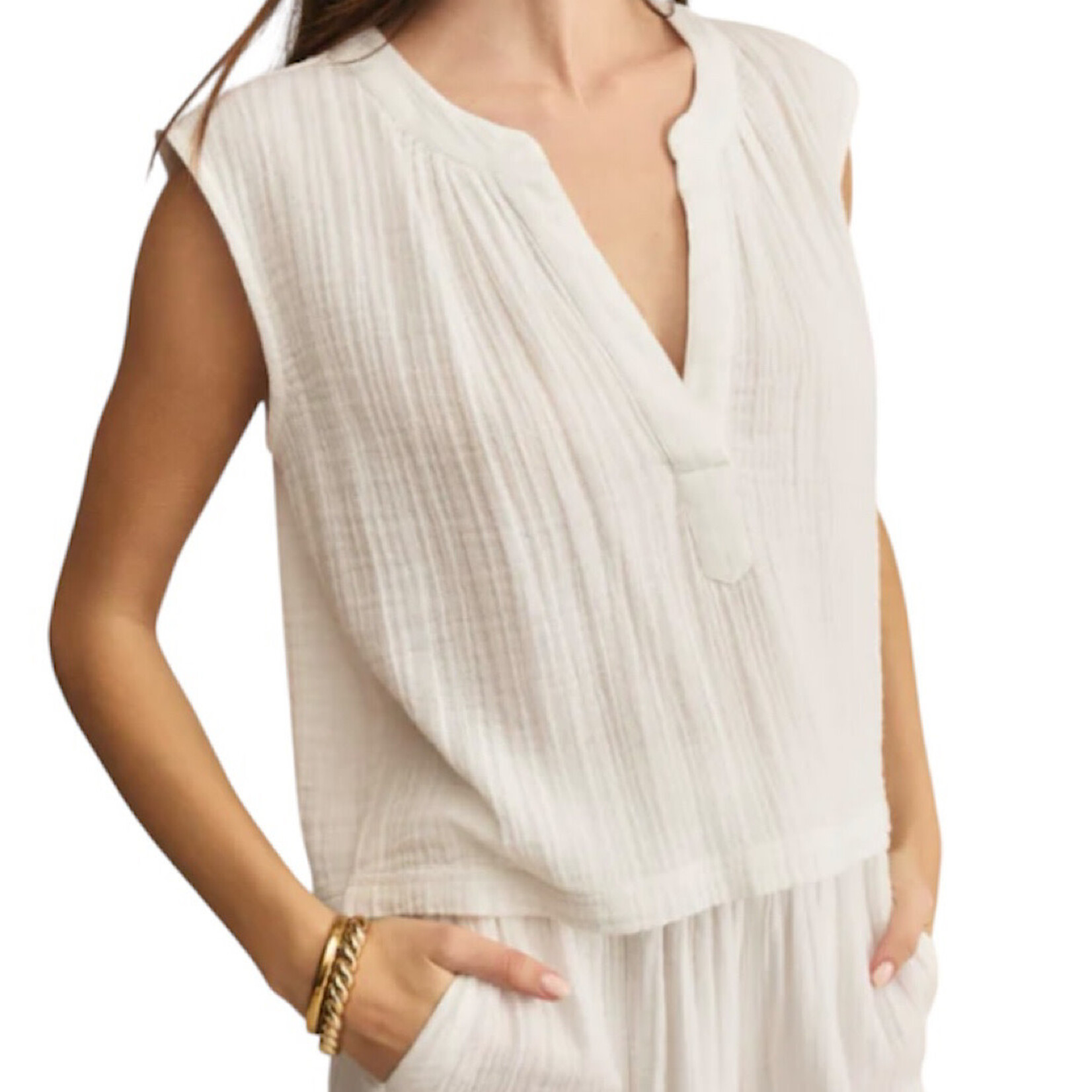 Z Supply Z Supply Cliffside V-Neck Airy Top White