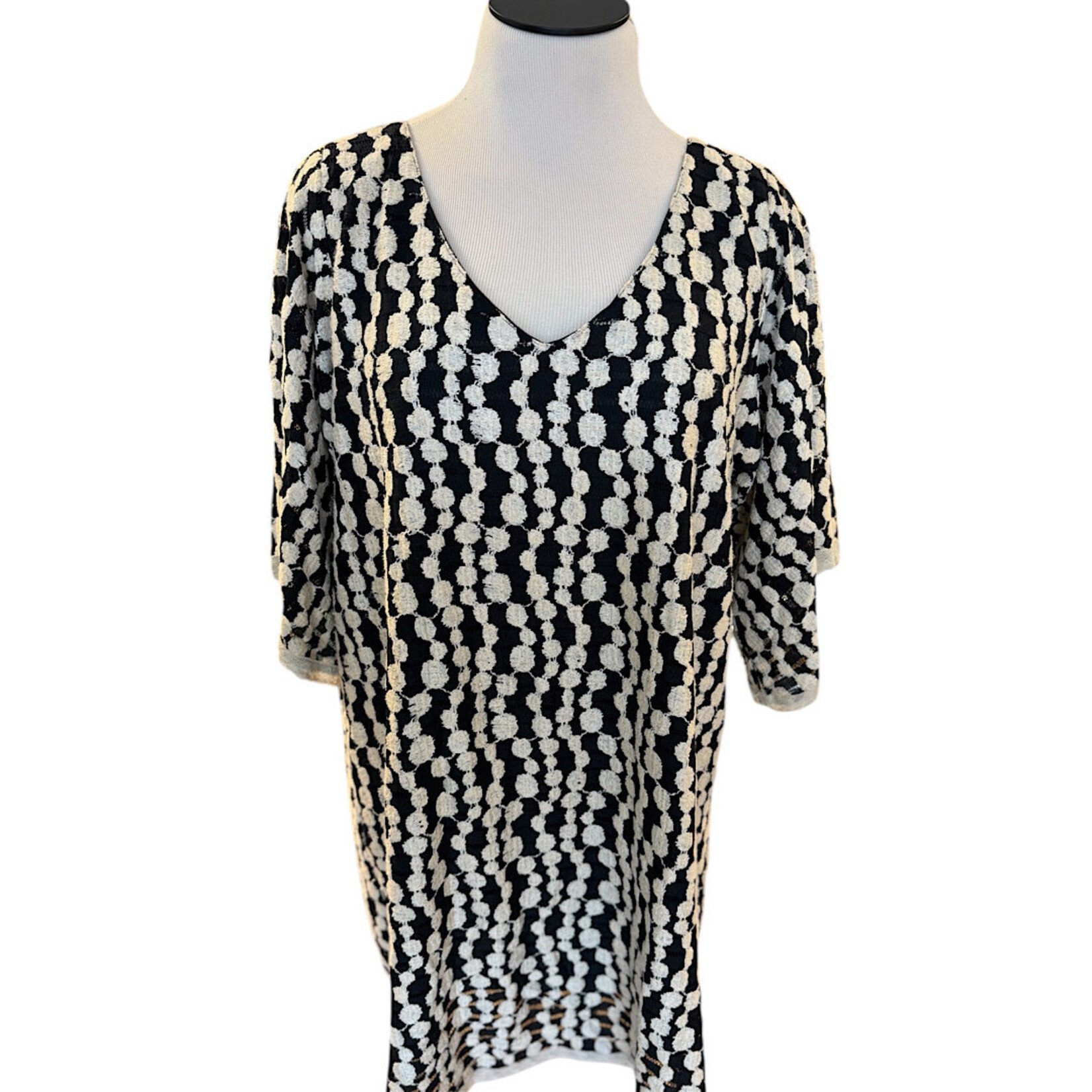 Ivory/ Black Crochet Knit Dress Size XL- RF